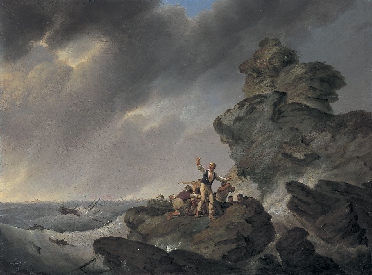 Koekkoek J.H. | Johannes Hermanus Koekkoek, Schipbreuk, olieverf op paneel 44,1 x 59,6 cm, gesigneerd rechtsonder Koekkoek J.H. | Johannes Hermanus Koekkoek, Schipbreuk, olieverf op paneel 44,1 x 59,6 cm, gesigneerd rechtsonder