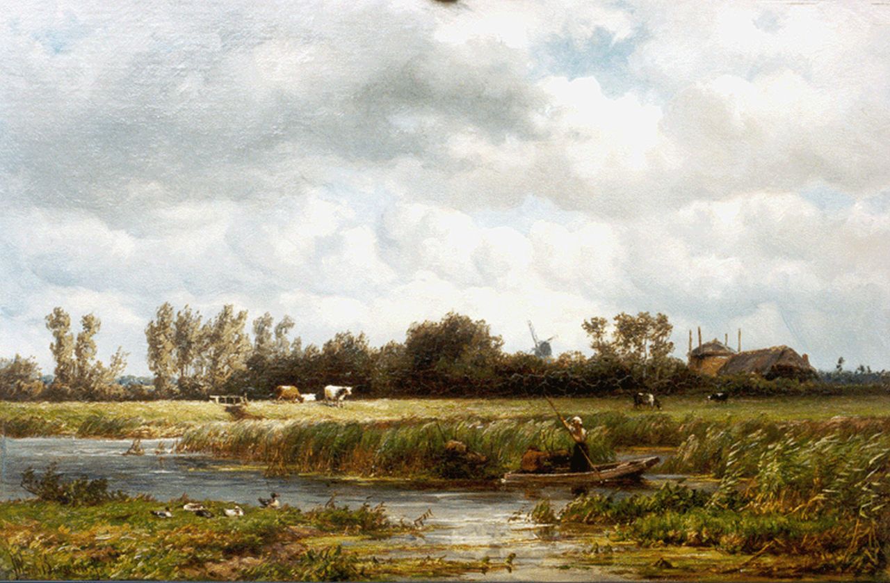 Borselen J.W. van | Jan Willem van Borselen, Hollands polderlandschap, olieverf op paneel 26,7 x 40,1 cm, gesigneerd linksonder Borselen J.W. van | Jan Willem van Borselen, Hollands polderlandschap, olieverf op paneel 26,7 x 40,1 cm, gesigneerd linksonder