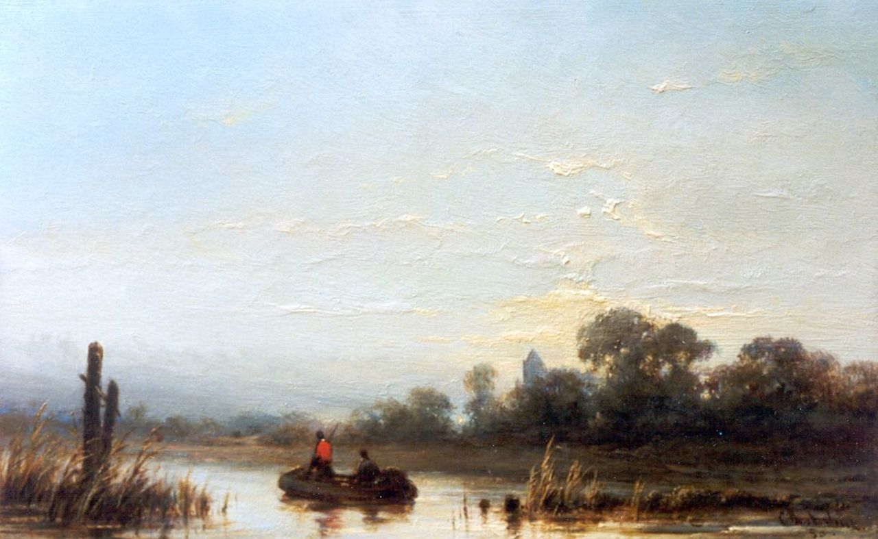 Westerbeek C. | Cornelis Westerbeek, Vissers in een boot op een rivier, olieverf op paneel 15,6 x 25,1 cm, gesigneerd rechtsonder en gedateerd '80 Westerbeek C. | Cornelis Westerbeek, Vissers in een boot op een rivier, olieverf op paneel 15,6 x 25,1 cm, gesigneerd rechtsonder en gedateerd '80