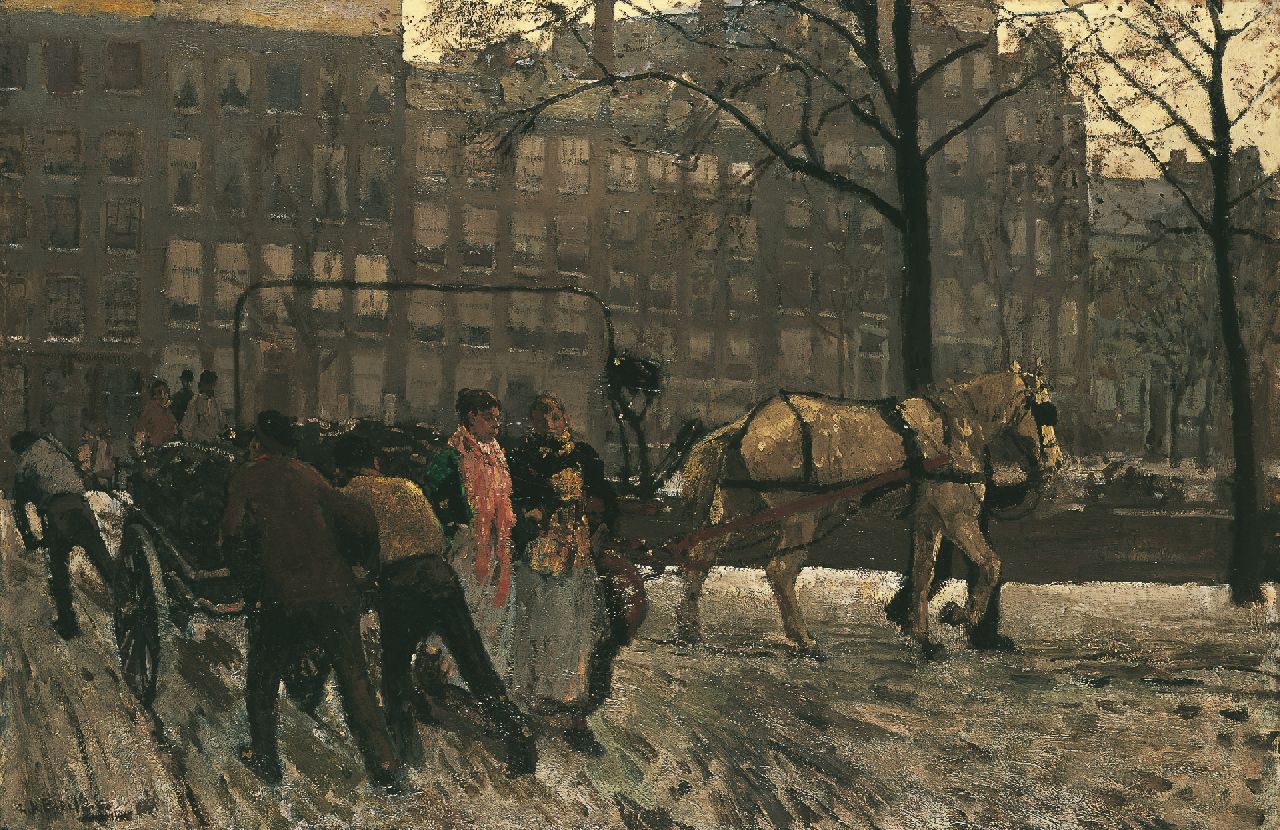 Breitner G.H.  | George Hendrik Breitner, Gezicht op de Paleisstraat/Singelbrug te Amsterdam, olieverf op doek 76,8 x 117,0 cm, gesigneerd linksonder en te dateren ca. 1897