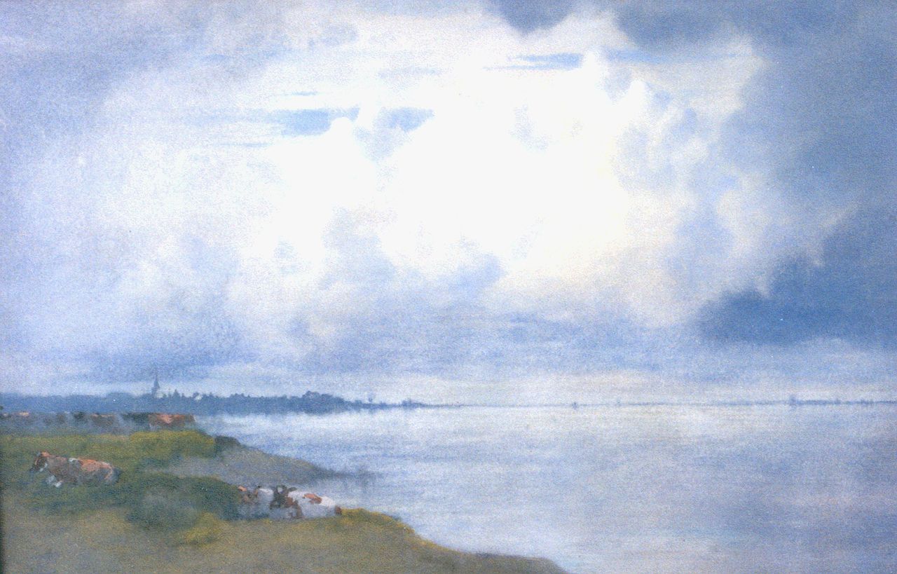 Voerman sr. J. | Jan Voerman sr., Gezicht op de IJssel, aquarel op papier 37,8 x 57,8 cm, gesigneerd linksonder ini Voerman sr. J. | Jan Voerman sr., Gezicht op de IJssel, aquarel op papier 37,8 x 57,8 cm, gesigneerd linksonder ini