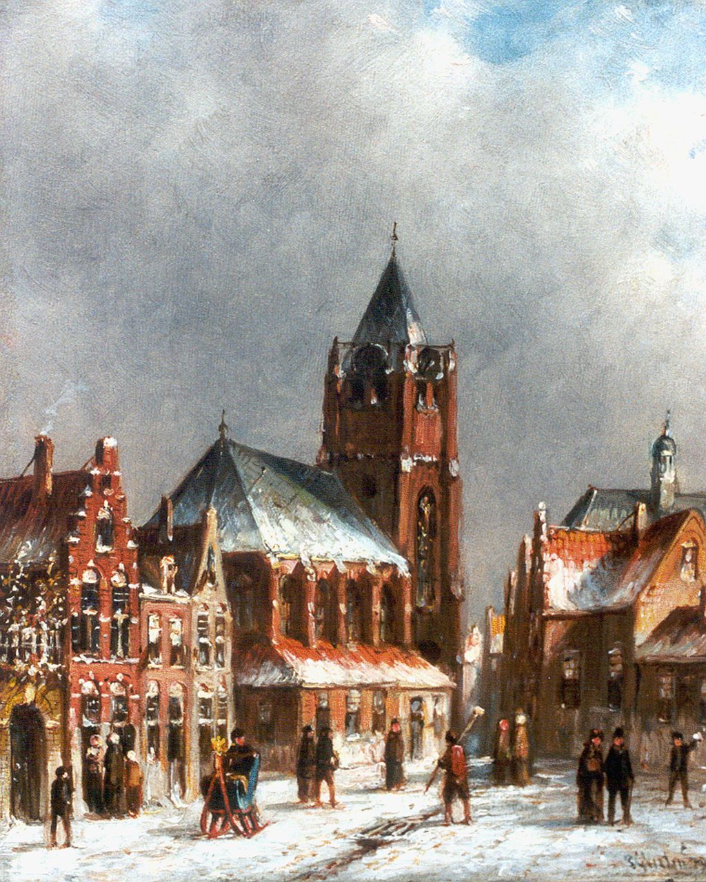 Vertin P.G.  | Petrus Gerardus Vertin, Winters stadsgezicht, olieverf op paneel 21,1 x 17,7 cm, gesigneerd rechtsonder en gedateerd '92