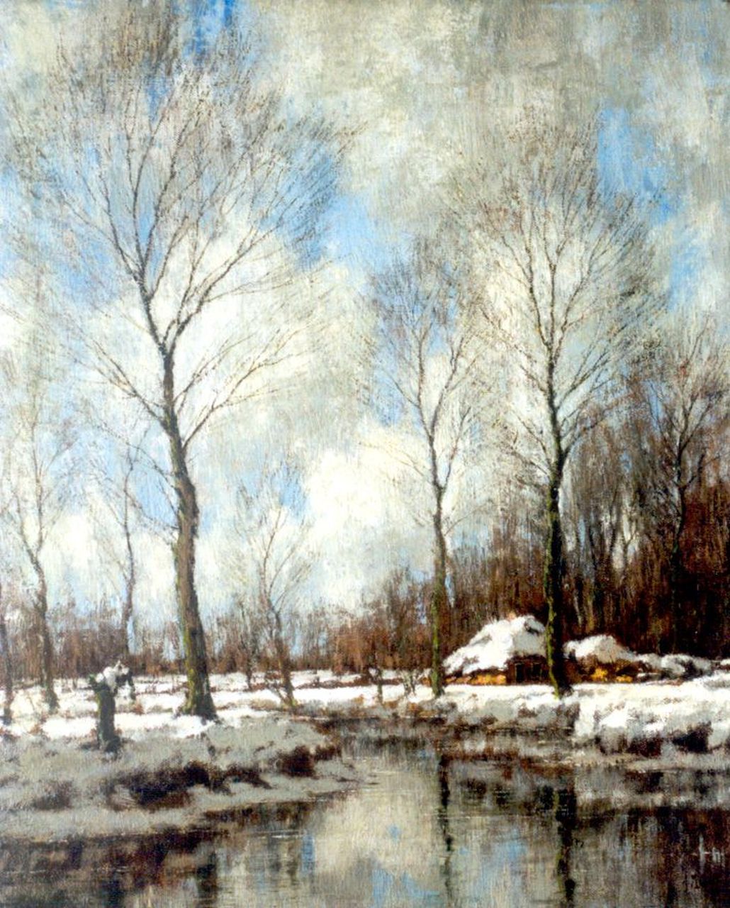 Gorter A.M. | 'Arnold' Marc Gorter, Besneeuwd winterlandschap bij de Vordense beek (pendant van zomer nr. 6001), olieverf op doek 56,5 x 46,5 cm, gesigneerd rechtsonder Gorter A.M. | 'Arnold' Marc Gorter, Besneeuwd winterlandschap bij de Vordense beek (pendant van zomer nr. 6001), olieverf op doek 56,5 x 46,5 cm, gesigneerd rechtsonder