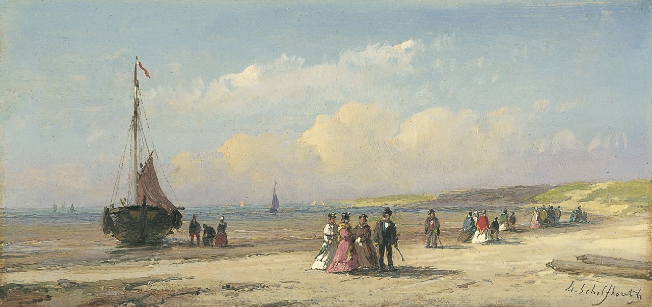 Schelfhout A. | Andreas Schelfhout, Strandgezicht met wandelende elegante figuren, olieverf op paneel 10,3 x 21,6 cm, gesigneerd rechtsonder en te dateren midden jaren '50 Schelfhout A. | Andreas Schelfhout, Strandgezicht met wandelende elegante figuren, olieverf op paneel 10,3 x 21,6 cm, gesigneerd rechtsonder en te dateren midden jaren '50