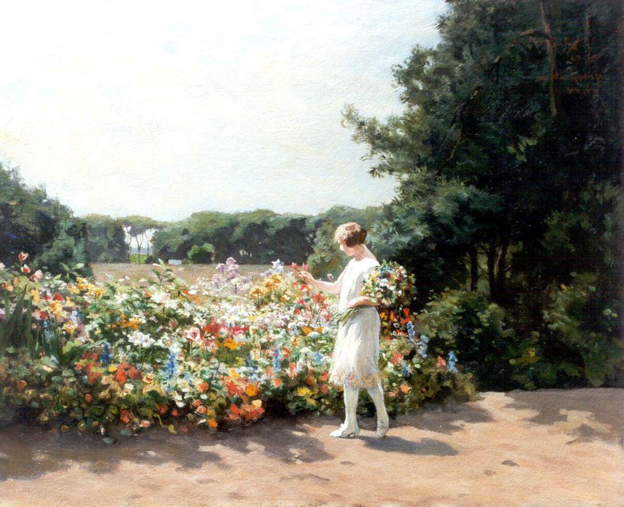 Steelink jr. W.  | Willem Steelink jr., Bloemen plukken op de Heikamp, Wezep, olieverf op doek 60,4 x 73,4 cm, gesigneerd rechtsboven en gedateerd '27