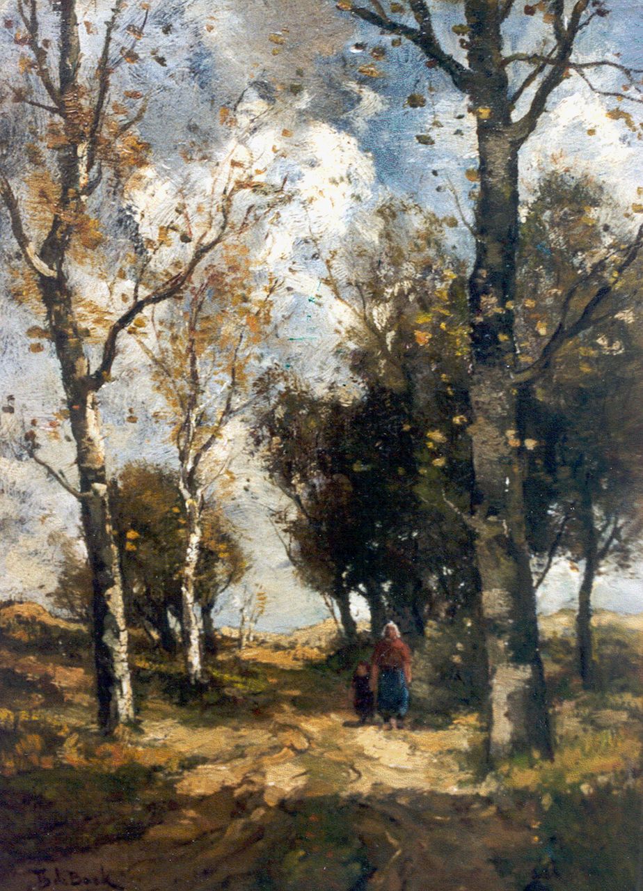 Bock T.E.A. de | Théophile Emile Achille de Bock, Duinlandschap met moeder en kind, olieverf op doek 41,3 x 29,5 cm, gesigneerd linksonder Bock T.E.A. de | Théophile Emile Achille de Bock, Duinlandschap met moeder en kind, olieverf op doek 41,3 x 29,5 cm, gesigneerd linksonder