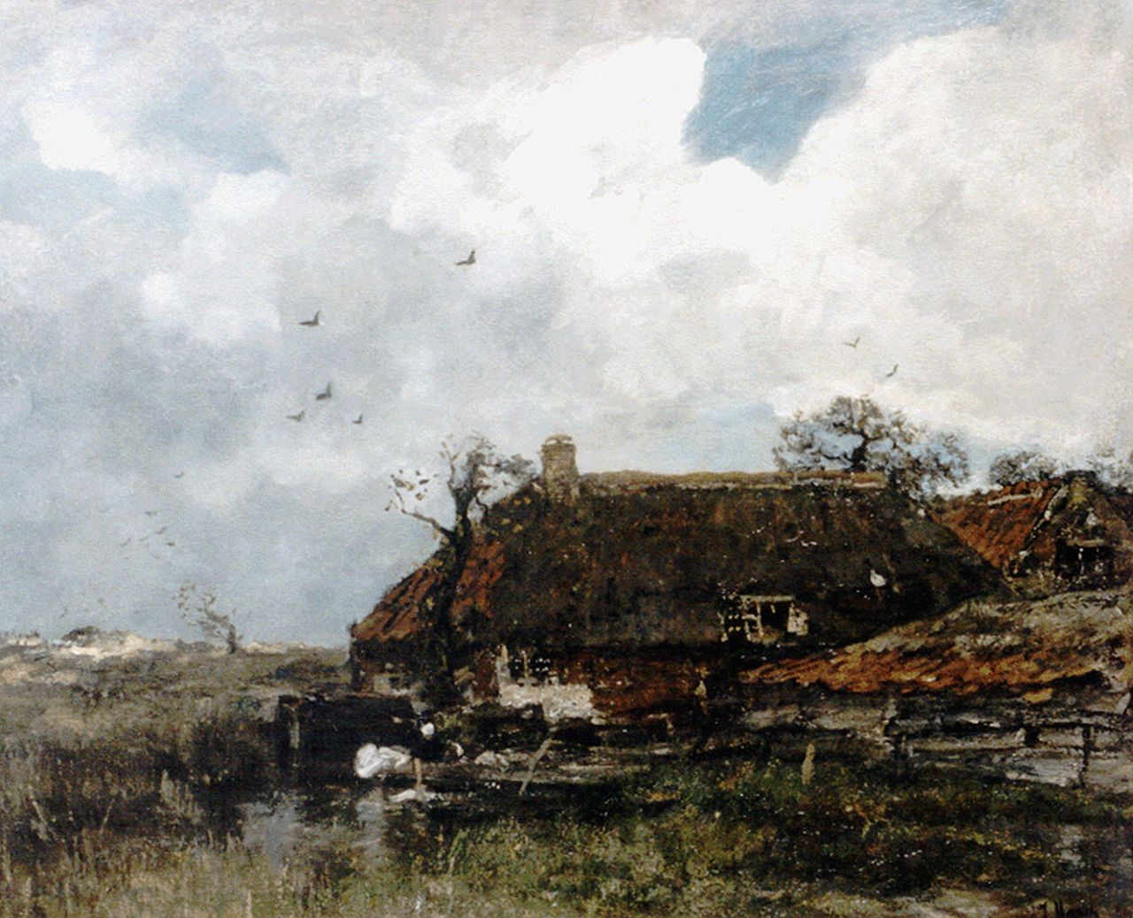Maris J.H. | Jacobus Hendricus 'Jacob' Maris, Landschap met boerenhoeve, olieverf op doek 68,8 x 85,0 cm, gesigneerd rechtsonder Maris J.H. | Jacobus Hendricus 'Jacob' Maris, Landschap met boerenhoeve, olieverf op doek 68,8 x 85,0 cm, gesigneerd rechtsonder