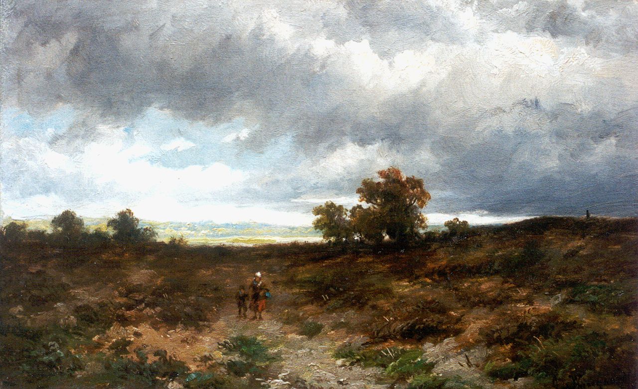 Wijngaerdt A.J. van | Anthonie Jacobus van Wijngaerdt, Weids Hollands landschap met figuren, olieverf op paneel 15,8 x 25,6 cm, gesigneerd rechtsonder Wijngaerdt A.J. van | Anthonie Jacobus van Wijngaerdt, Weids Hollands landschap met figuren, olieverf op paneel 15,8 x 25,6 cm, gesigneerd rechtsonder