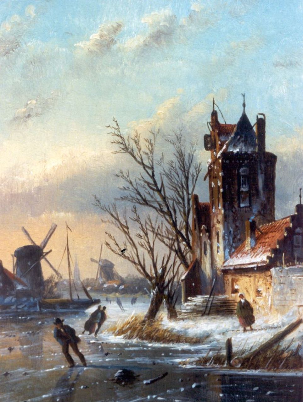 Spohler J.J.C. | Jacob Jan Coenraad Spohler, Schaatsers op de Amstel (pendant van zomer 6210), olieverf op paneel 16,0 x 12,0 cm, gesigneerd rechtsonder + verso Spohler J.J.C. | Jacob Jan Coenraad Spohler, Schaatsers op de Amstel (pendant van zomer 6210), olieverf op paneel 16,0 x 12,0 cm, gesigneerd rechtsonder + verso