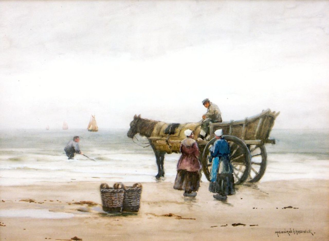 Hardwick M.H. | Melbourne Havelock Hardwick, Schelpenvissers op het strand van Katwijk, potlood en aquarel op papier 45,0 x 59,5 cm, gesigneerd rechtsonder Hardwick M.H. | Melbourne Havelock Hardwick, Schelpenvissers op het strand van Katwijk, potlood en aquarel op papier 45,0 x 59,5 cm, gesigneerd rechtsonder