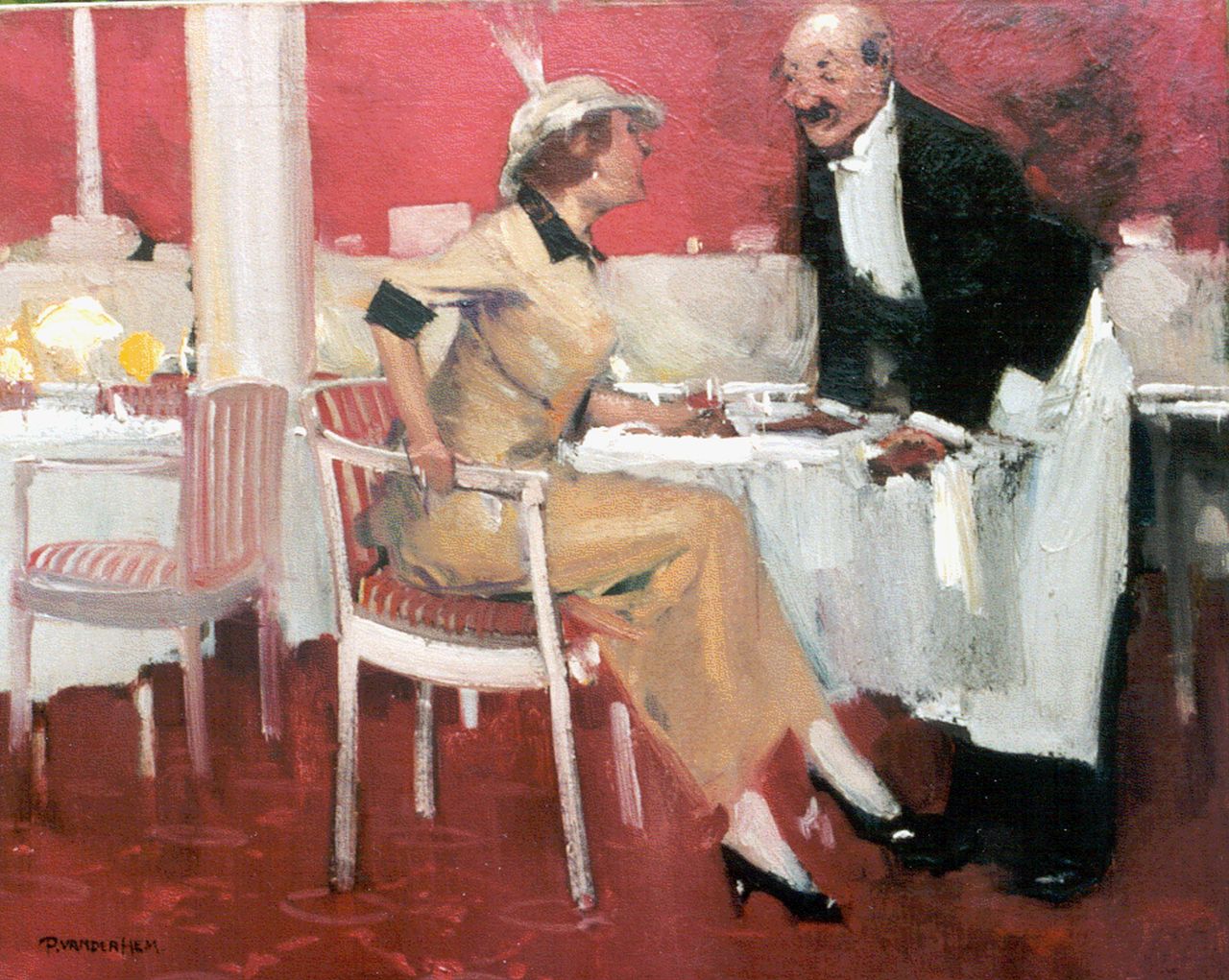 Hem P. van der | Pieter 'Piet' van der Hem, In het restaurant, olieverf op doek 47,3 x 58,6 cm, gesigneerd linksonder Hem P. van der | Pieter 'Piet' van der Hem, In het restaurant, olieverf op doek 47,3 x 58,6 cm, gesigneerd linksonder