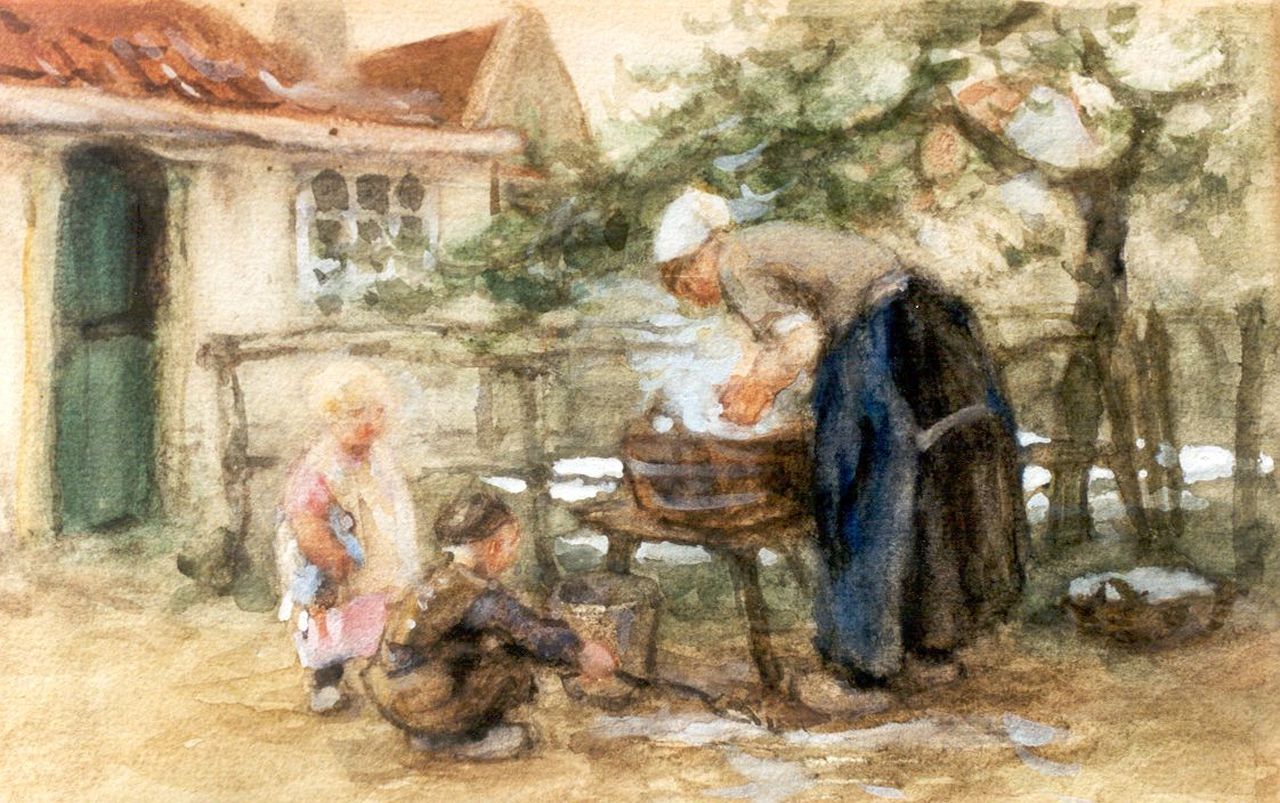 Zoetelief Tromp J. | Johannes 'Jan' Zoetelief Tromp, Aan de was, aquarel op papier 14,7 x 21,8 cm, gesigneerd linksonder Zoetelief Tromp J. | Johannes 'Jan' Zoetelief Tromp, Aan de was, aquarel op papier 14,7 x 21,8 cm, gesigneerd linksonder