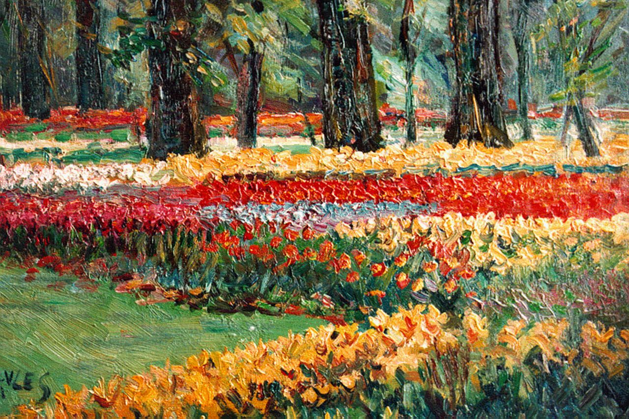Vles A. | Abraham Vles, Tulpen in de Keukenhof, 23,8 x 32,0 cm, gesigneerd linksonder Vles A. | Abraham Vles, Tulpen in de Keukenhof, 23,8 x 32,0 cm, gesigneerd linksonder