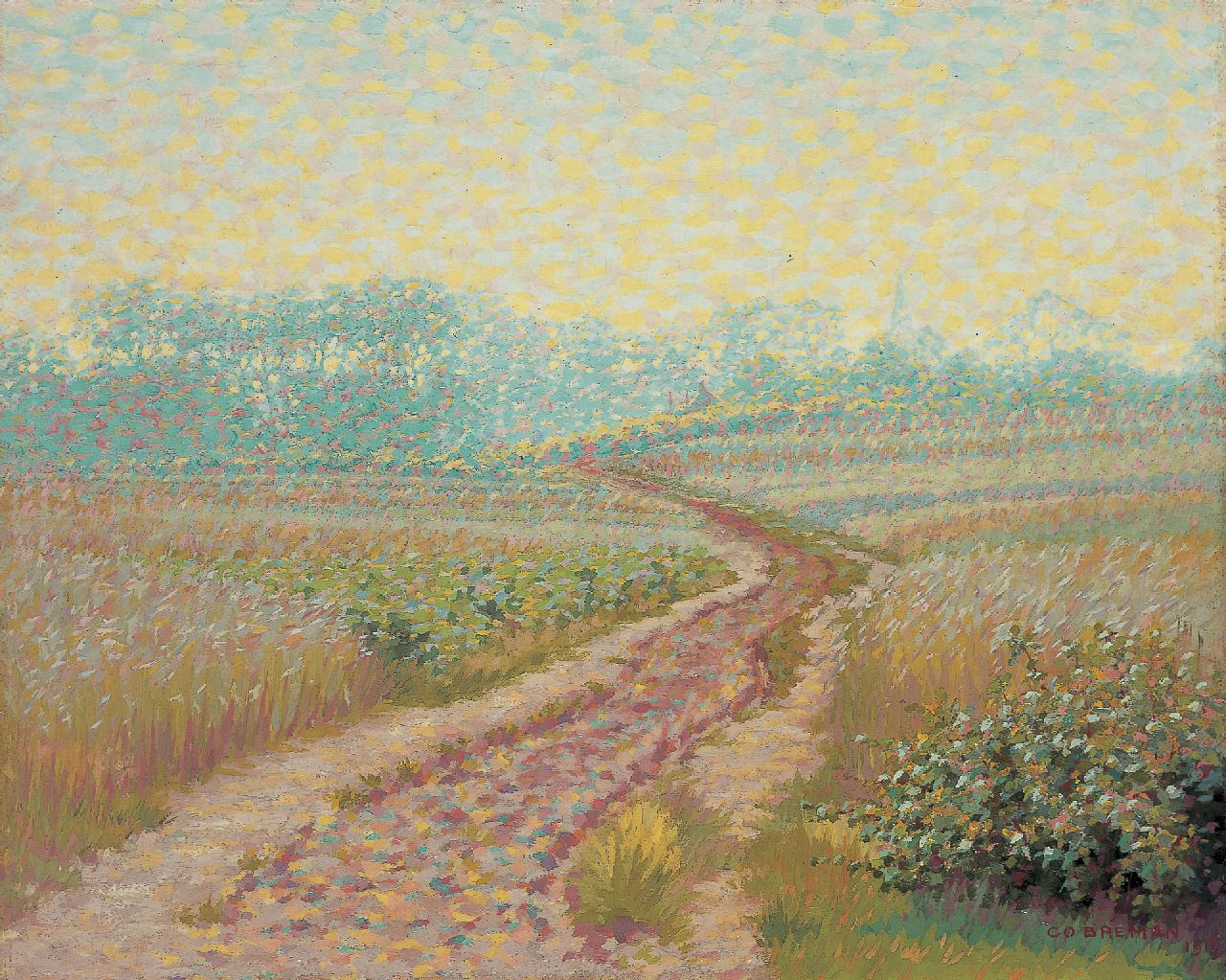 Breman A.J. | Ahazueros Jacobus 'Co' Breman, Zomermorgen op de Eng bij Blaricum, olieverf op doek 46,0 x 56,0 cm, gesigneerd rechtsonder en gedateerd 1912 Breman A.J. | Ahazueros Jacobus 'Co' Breman, Zomermorgen op de Eng bij Blaricum, olieverf op doek 46,0 x 56,0 cm, gesigneerd rechtsonder en gedateerd 1912
