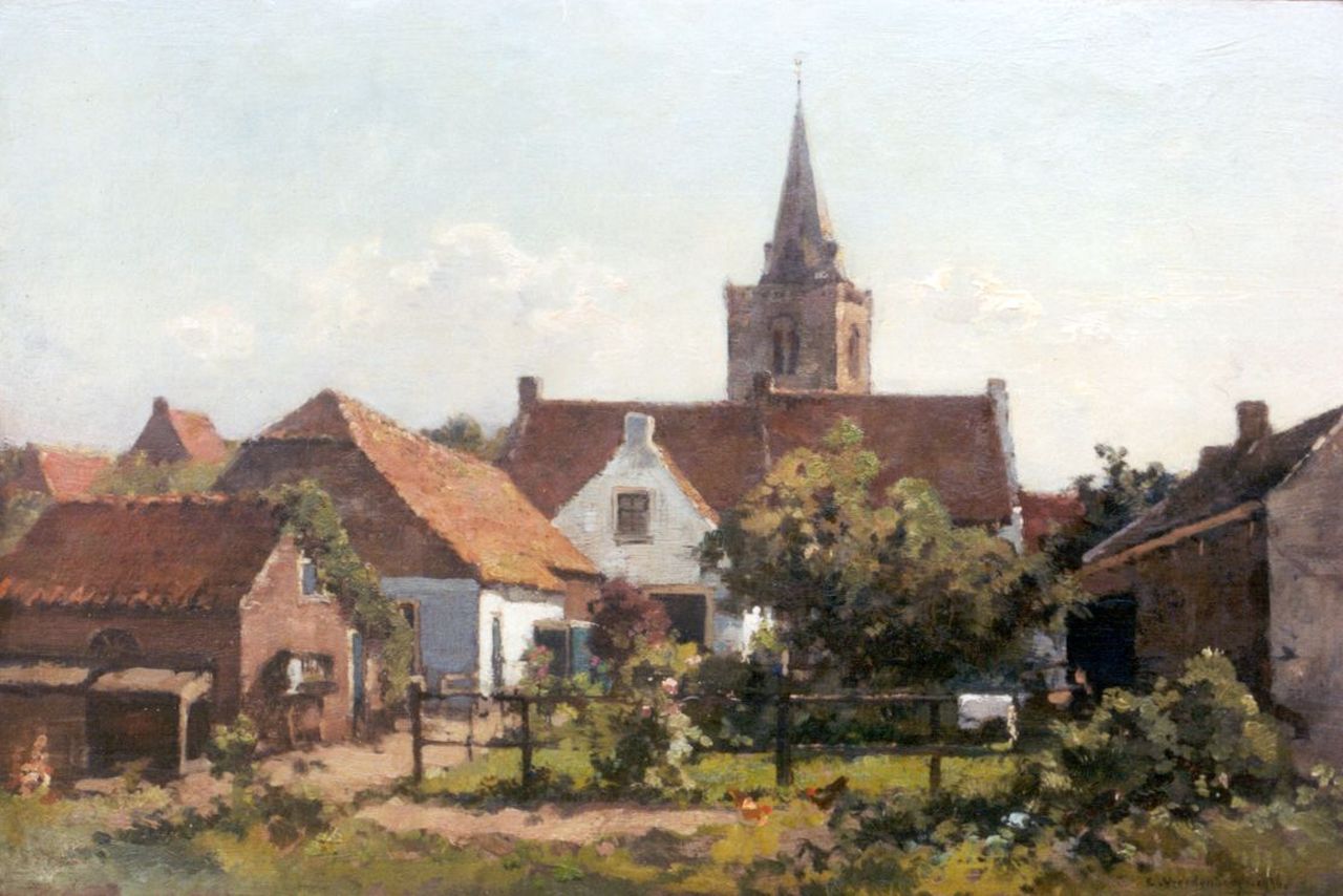 Vreedenburgh C.  | Cornelis Vreedenburgh, Erfje tussen huizen, olieverf op paneel 28,3 x 42,9 cm, gesigneerd rechtsonder en gedateerd 1936