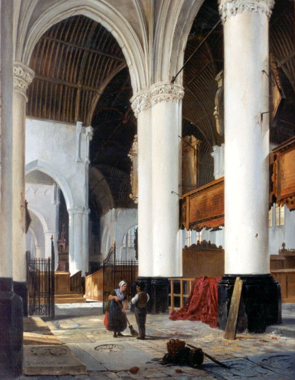 Hove B.J. van | Bartholomeus Johannes 'Bart' van Hove, Kerkinterieur met figuren, olieverf op paneel 47,8 x 38,2 cm, gesigneerd linksonder en gedateerd 1836 Hove B.J. van | Bartholomeus Johannes 'Bart' van Hove, Kerkinterieur met figuren, olieverf op paneel 47,8 x 38,2 cm, gesigneerd linksonder en gedateerd 1836
