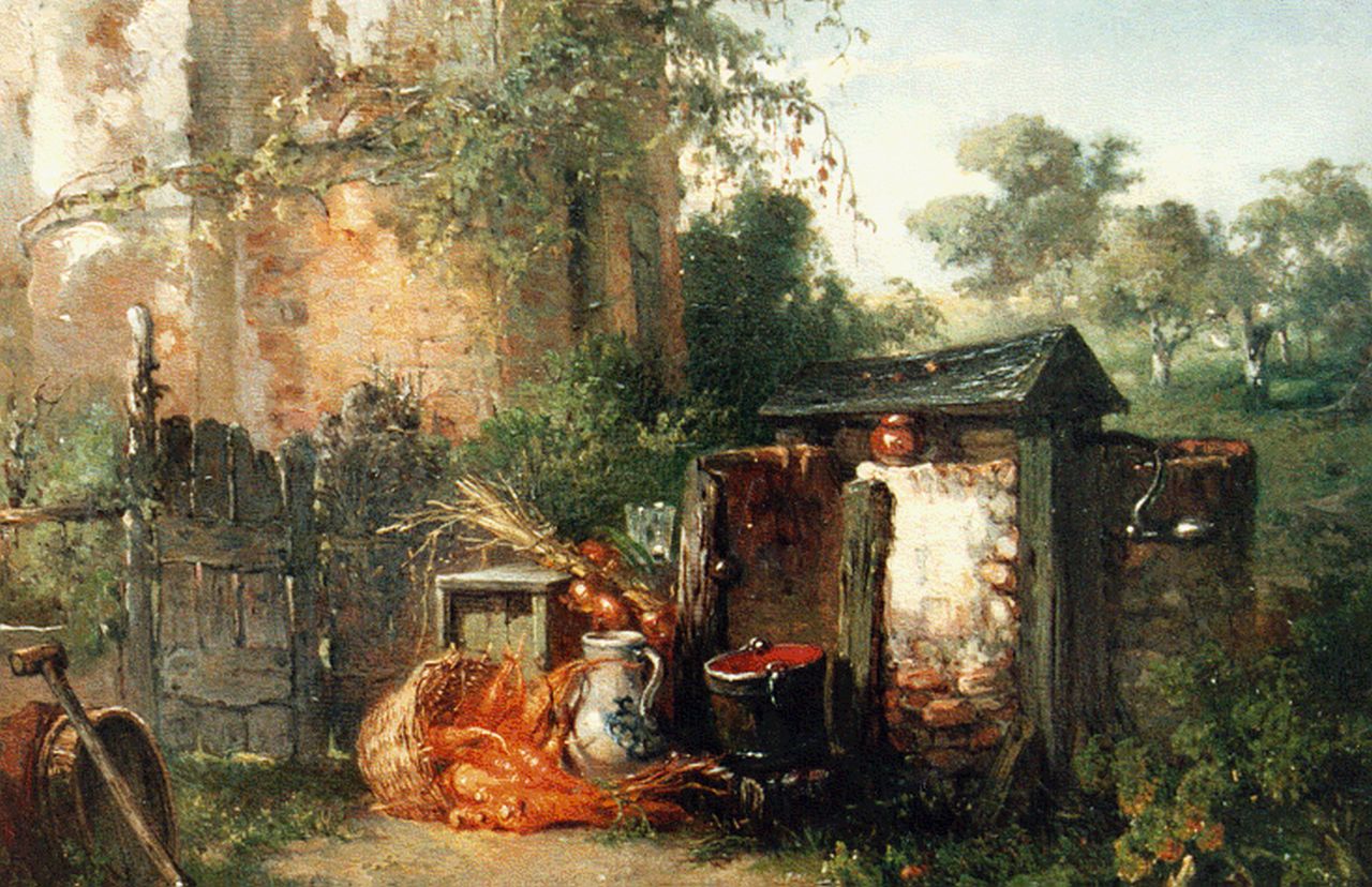 Vos M. | Maria Vos, Bij de waterput, olieverf op paneel 24,6 x 33,2 cm, gesigneerd linksonder en gedateerd 1857 Vos M. | Maria Vos, Bij de waterput, olieverf op paneel 24,6 x 33,2 cm, gesigneerd linksonder en gedateerd 1857