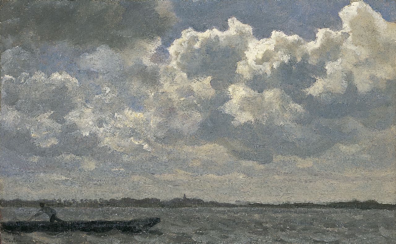 Tholen W.B. | Willem Bastiaan Tholen, Zuiderzee bij onstuimig weer, olieverf op doek op paneel 24,6 x 39,0 cm, gesigneerd linksonder Tholen W.B. | Willem Bastiaan Tholen, Zuiderzee bij onstuimig weer, olieverf op doek op paneel 24,6 x 39,0 cm, gesigneerd linksonder