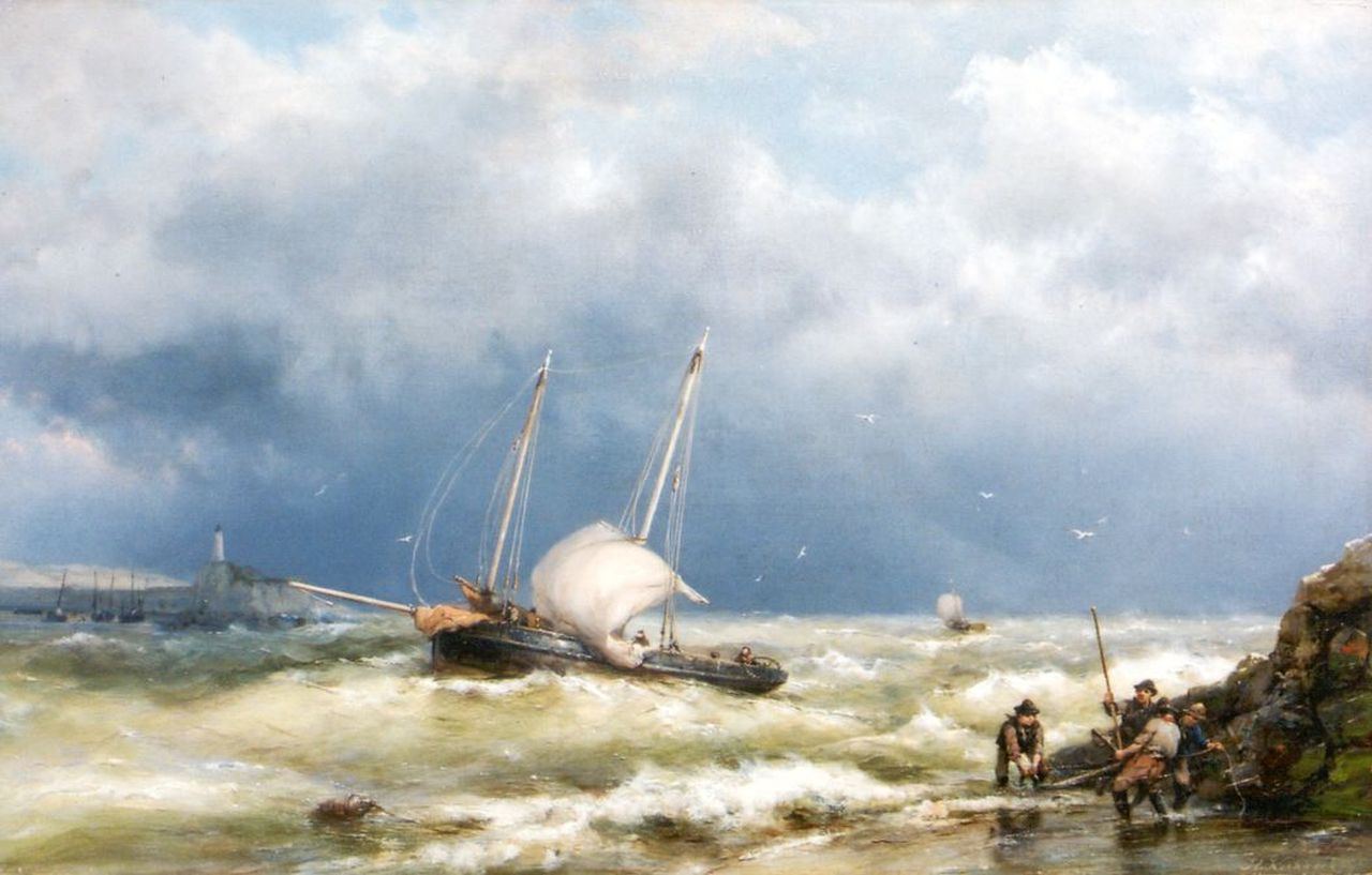Koekkoek H. | Hermanus Koekkoek, Schepen op een woelige zee, olieverf op doek 37,1 x 58,3 cm, gesigneerd rechtsonder Koekkoek H. | Hermanus Koekkoek, Schepen op een woelige zee, olieverf op doek 37,1 x 58,3 cm, gesigneerd rechtsonder