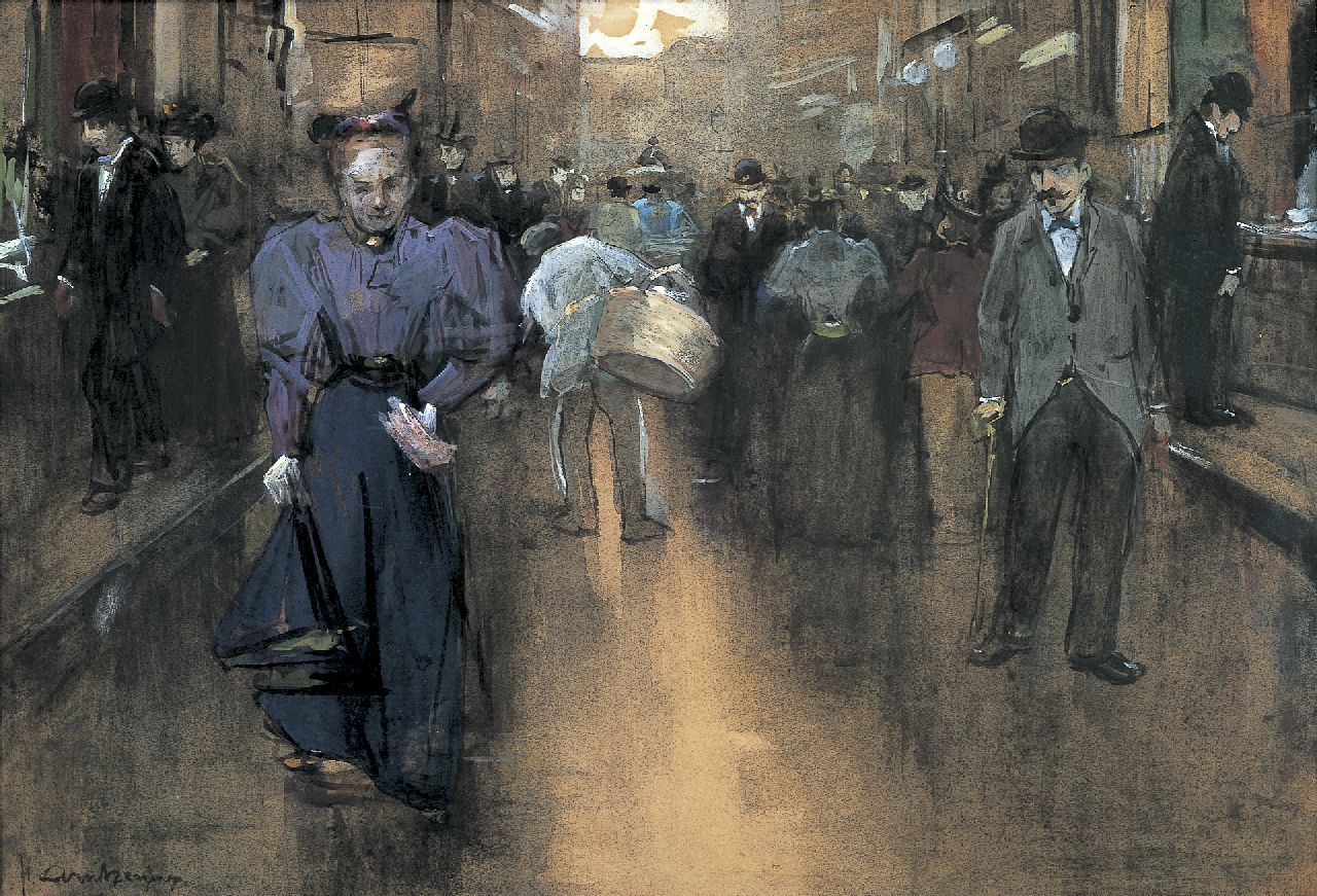 Arntzenius P.F.N.J. | Pieter Florentius Nicolaas Jacobus 'Floris' Arntzenius, De Spuistraat in Den Haag, zwart krijt, aquarel en gouache op papier 28,0 x 41,5 cm, gesigneerd linksonder Arntzenius P.F.N.J. | Pieter Florentius Nicolaas Jacobus 'Floris' Arntzenius, De Spuistraat in Den Haag, zwart krijt, aquarel en gouache op papier 28,0 x 41,5 cm, gesigneerd linksonder