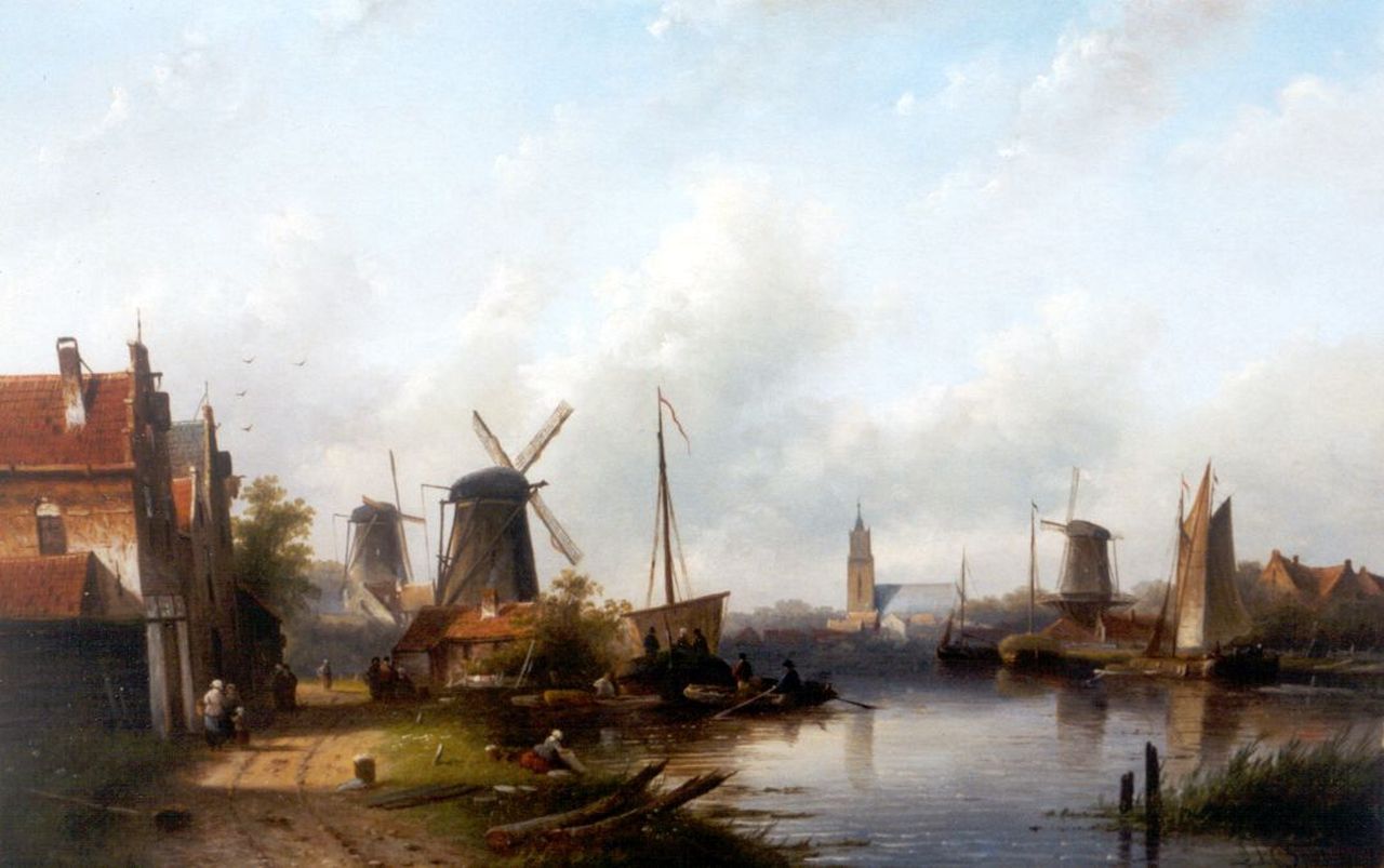Spohler J.J.C. | Jacob Jan Coenraad Spohler, Bedrijvigheid langs het kanaal, olieverf op doek 43,4 x 67,3 cm, gesigneerd rechtsonder Spohler J.J.C. | Jacob Jan Coenraad Spohler, Bedrijvigheid langs het kanaal, olieverf op doek 43,4 x 67,3 cm, gesigneerd rechtsonder