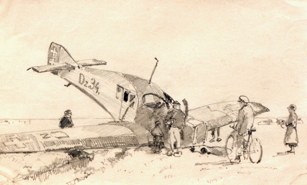 Vreedenburgh C. | Cornelis Vreedenburgh, Noodlanding, tekening op papier 13,0 x 21,0 cm, gesigneerd rechtsonder en gedateerd 1923 Vreedenburgh C. | Cornelis Vreedenburgh, Noodlanding, tekening op papier 13,0 x 21,0 cm, gesigneerd rechtsonder en gedateerd 1923