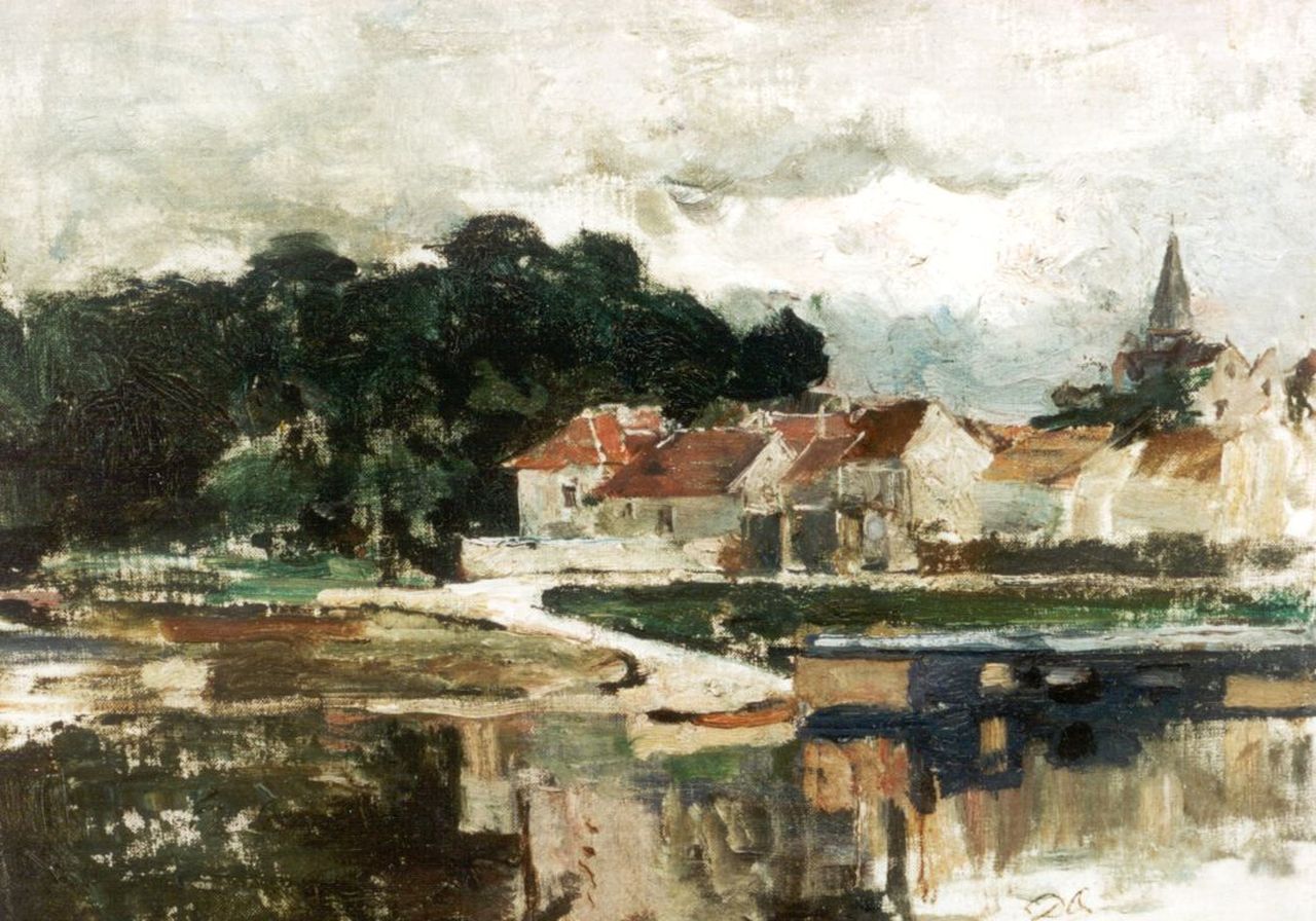 Oyens D.  | David Oyens, Frans dorpsgezicht, olieverf op doek op paneel 28,4 x 37,6 cm, gesigneerd rechtsonder met initialen