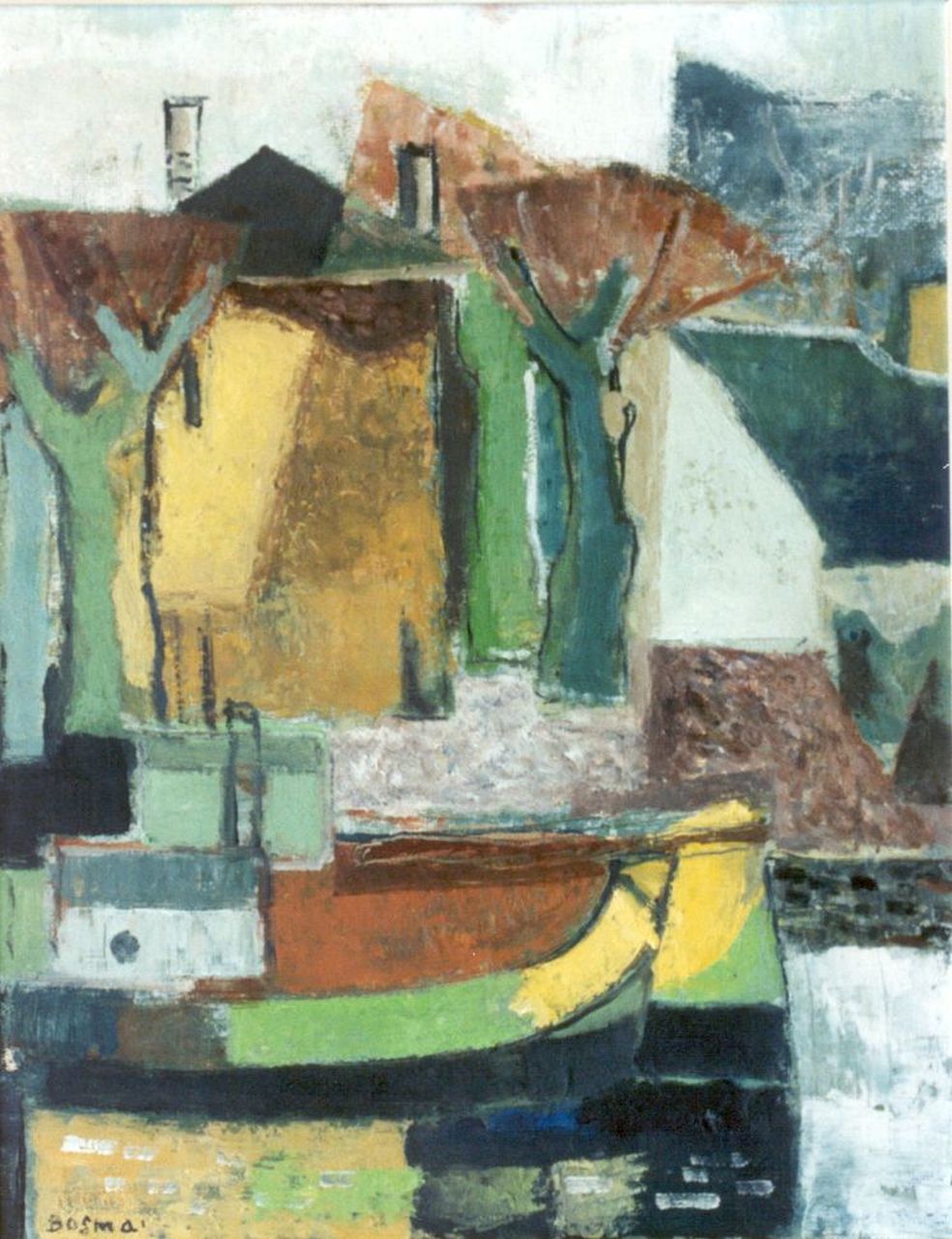 Bosma W. | Willem 'Wim' Bosma, Schip en boerderij, 51,2 x 40,3 cm, gesigneerd linksonder en te dateren ca. 1952 Bosma W. | Willem 'Wim' Bosma, Schip en boerderij, 51,2 x 40,3 cm, gesigneerd linksonder en te dateren ca. 1952