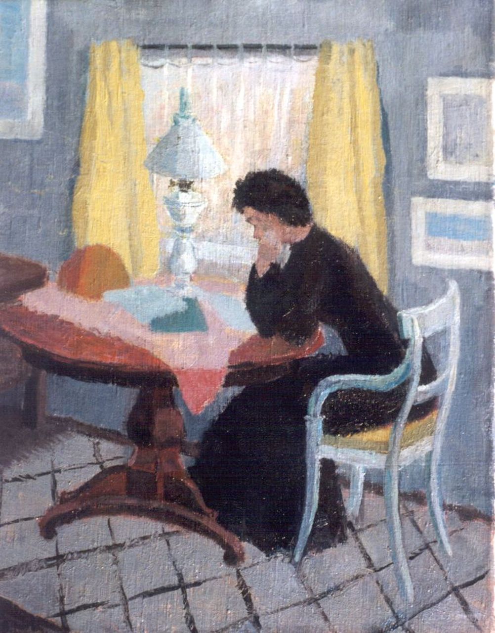 Gispen W.H. | Willem Hendrik Gispen, Lezende dame in interieur, olieverf op doek 50,4 x 40,0 cm, gesigneerd linksonder met initialen en gedateerd '48 Gispen W.H. | Willem Hendrik Gispen, Lezende dame in interieur, olieverf op doek 50,4 x 40,0 cm, gesigneerd linksonder met initialen en gedateerd '48