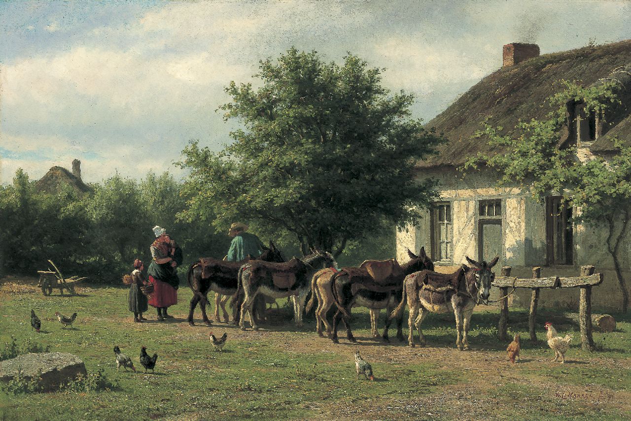 Nakken W.K. | Willem Karel 'W.C.' Nakken, Ezeltjes bij een halteplaats, olieverf op doek 45,9 x 68,2 cm, gesigneerd rechtsonder en gedateerd '71 Nakken W.K. | Willem Karel 'W.C.' Nakken, Ezeltjes bij een halteplaats, olieverf op doek 45,9 x 68,2 cm, gesigneerd rechtsonder en gedateerd '71