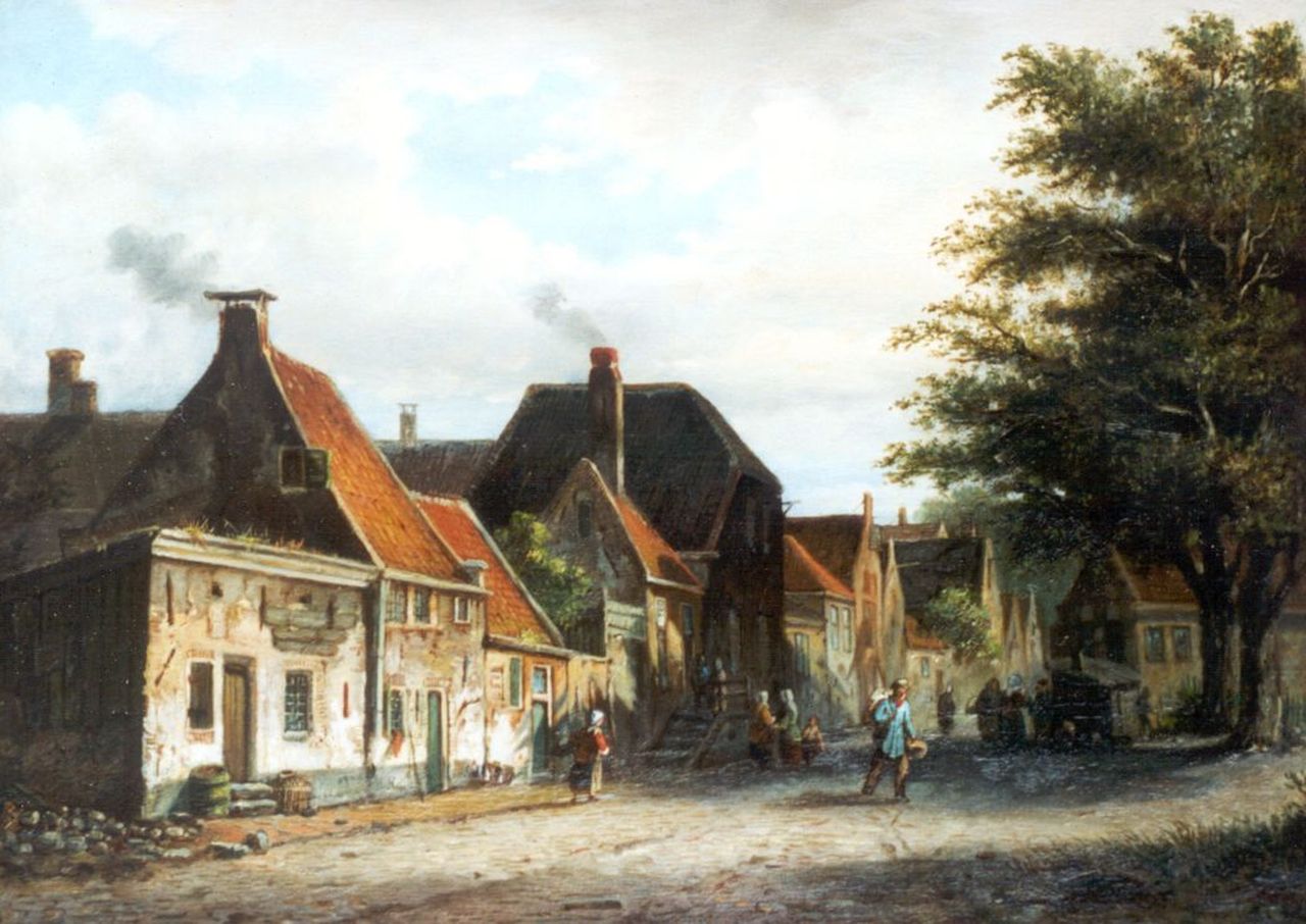 Mittertreiner J.J. | Johannes Jacobus Mittertreiner, Drukbevolkt Oudhollands straatje, olieverf op paneel 28,6 x 40,0 cm Mittertreiner J.J. | Johannes Jacobus Mittertreiner, Drukbevolkt Oudhollands straatje, olieverf op paneel 28,6 x 40,0 cm