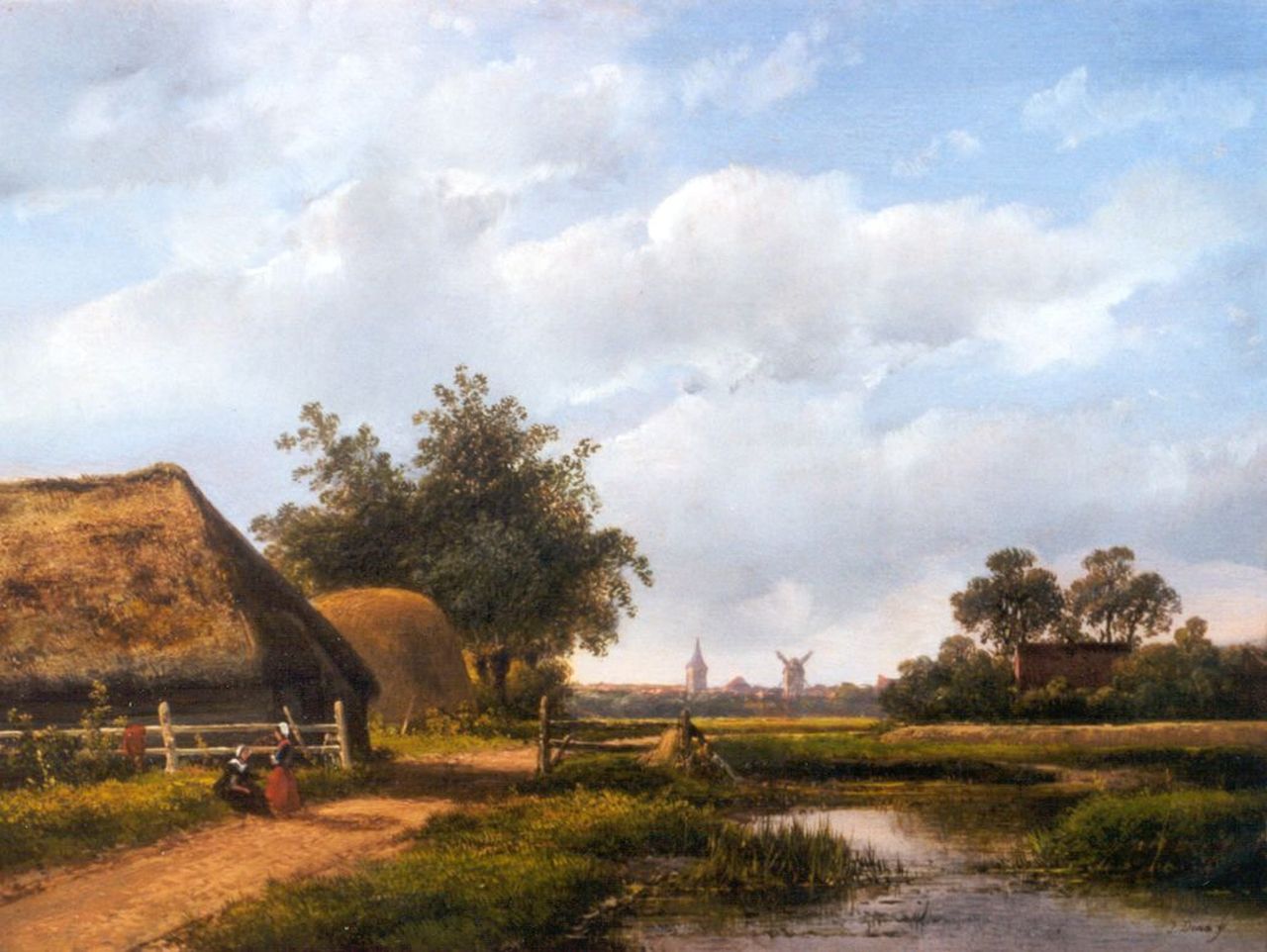 Dona J. | Johannes Dona, Landschap met boerenerf en dorpje aan de einder, olieverf op paneel 24,4 x 32,6 cm, gesigneerd rechtsonder Dona J. | Johannes Dona, Landschap met boerenerf en dorpje aan de einder, olieverf op paneel 24,4 x 32,6 cm, gesigneerd rechtsonder
