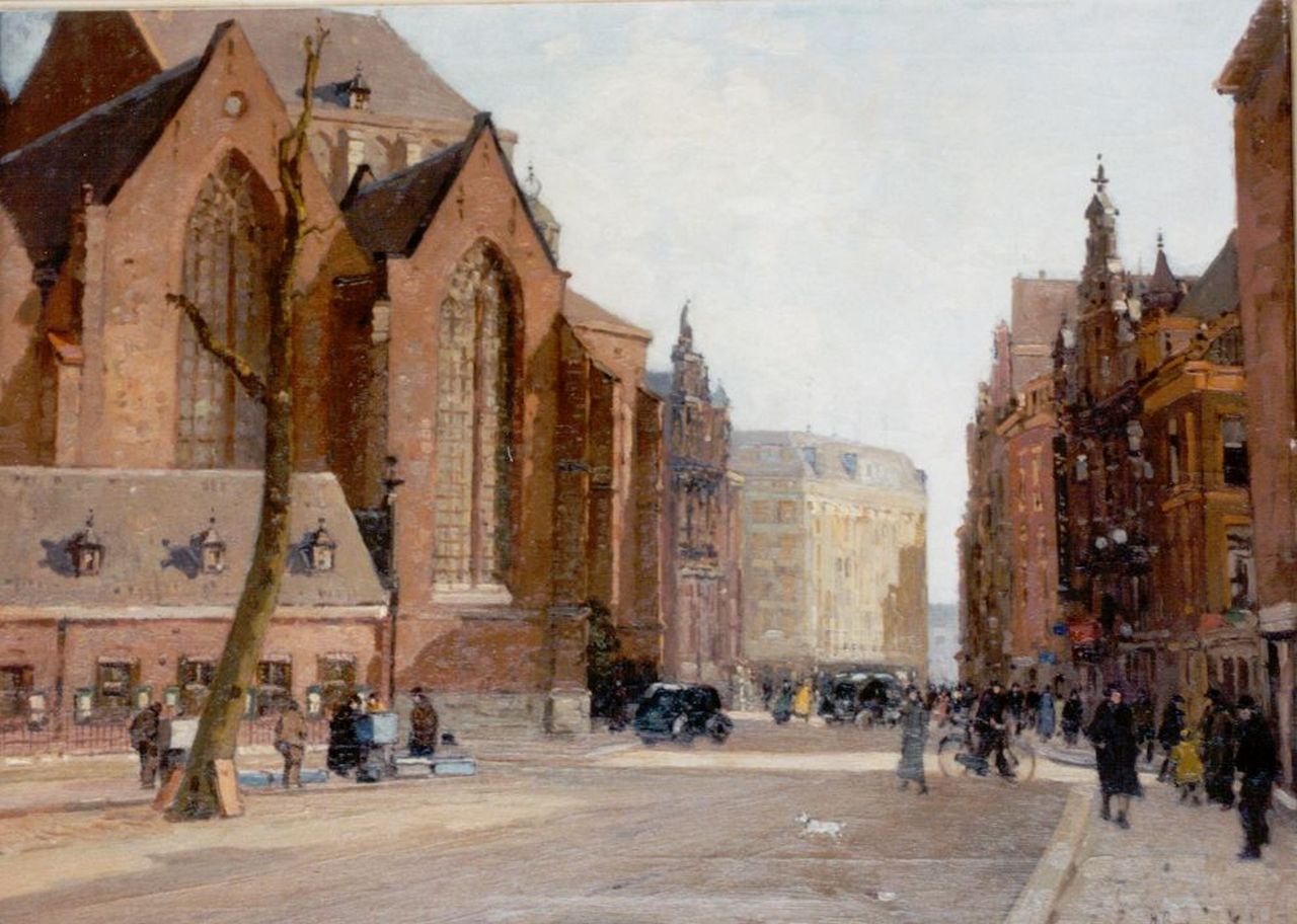 Bogman jr. H.A.C. | Hermanus Adrianus Charles 'Herman' Bogman jr., Gezicht op de Grote Kerk in Den Haag, olieverf op doek 60,0 x 80,0 cm, gesigneerd rechtsonder Bogman jr. H.A.C. | Hermanus Adrianus Charles 'Herman' Bogman jr., Gezicht op de Grote Kerk in Den Haag, olieverf op doek 60,0 x 80,0 cm, gesigneerd rechtsonder
