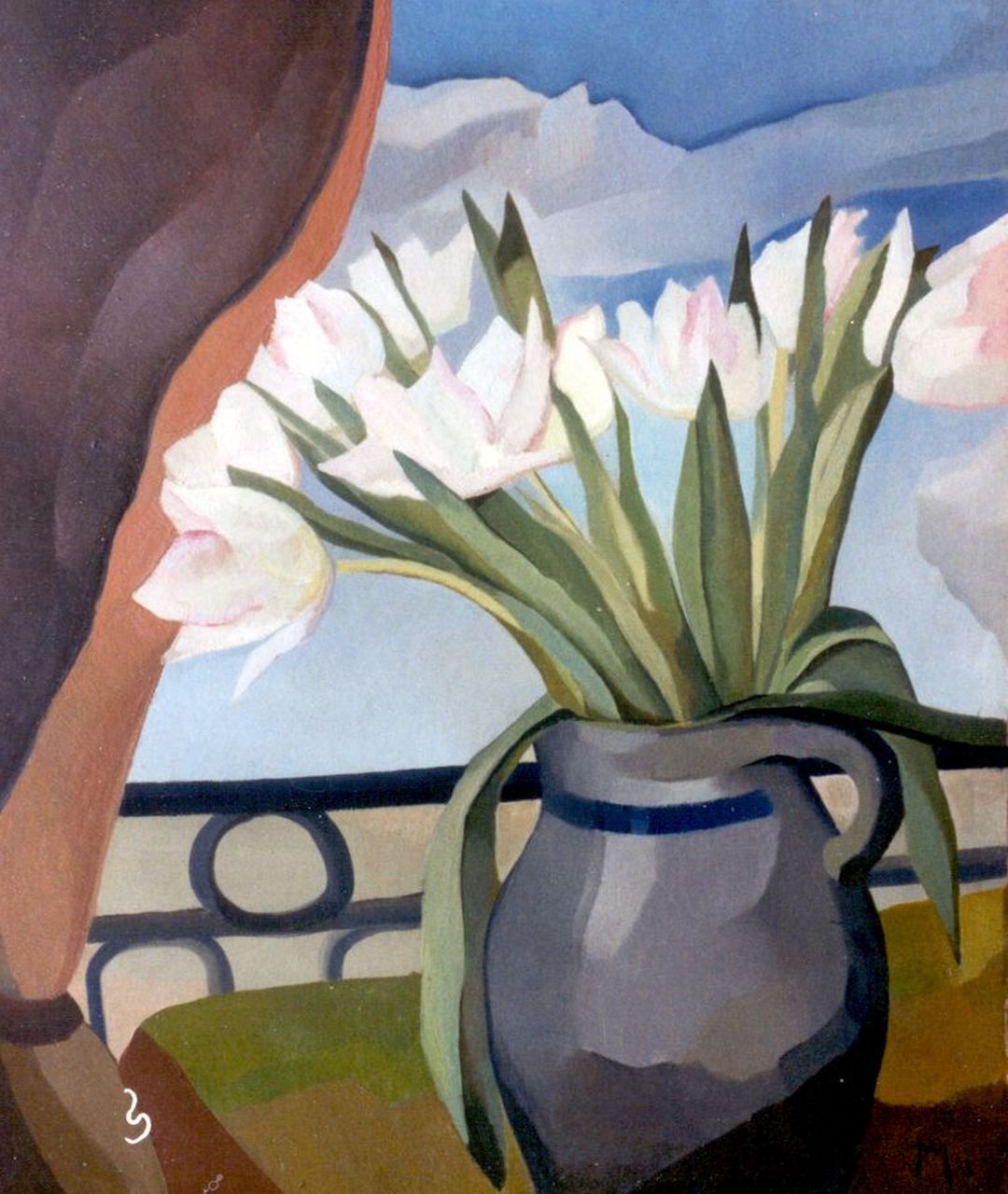 Mastenbroek J. van | Johannes 'Hans' van Mastenbroek, Tulpen in een kan, olieverf op schildersboard 58,6 x 49,2 cm, gesigneerd rechtsonder mon. en gedateerd '32 Mastenbroek J. van | Johannes 'Hans' van Mastenbroek, Tulpen in een kan, olieverf op schildersboard 58,6 x 49,2 cm, gesigneerd rechtsonder mon. en gedateerd '32