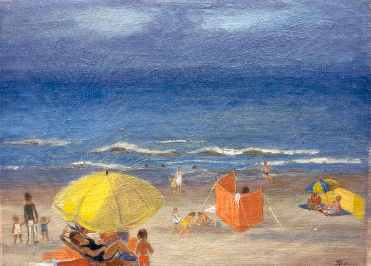 Borst Pauwels A.T.A.E  | Anna Teresia Agnes Elisabeth 'Annie' Borst Pauwels, Zonnige stranddag, olieverf op doek op paneel 20,8 x 27,7 cm, gesigneerd rechtsonder mon en gedateerd '74