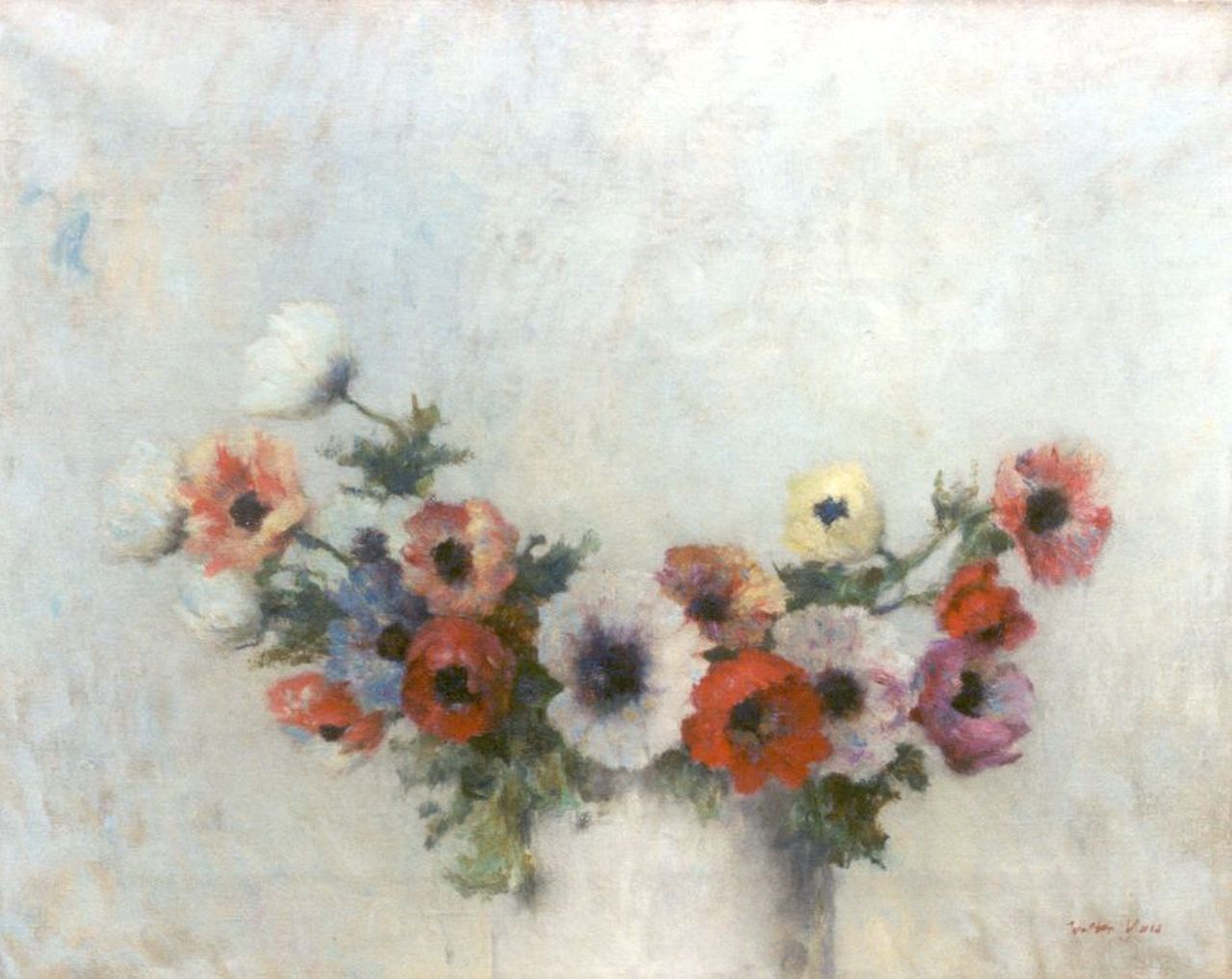 Vaes W. | Walter Vaes, Vaas met anemonen, olieverf op doek 40,0 x 50,3 cm, gesigneerd rechtsonder Vaes W. | Walter Vaes, Vaas met anemonen, olieverf op doek 40,0 x 50,3 cm, gesigneerd rechtsonder