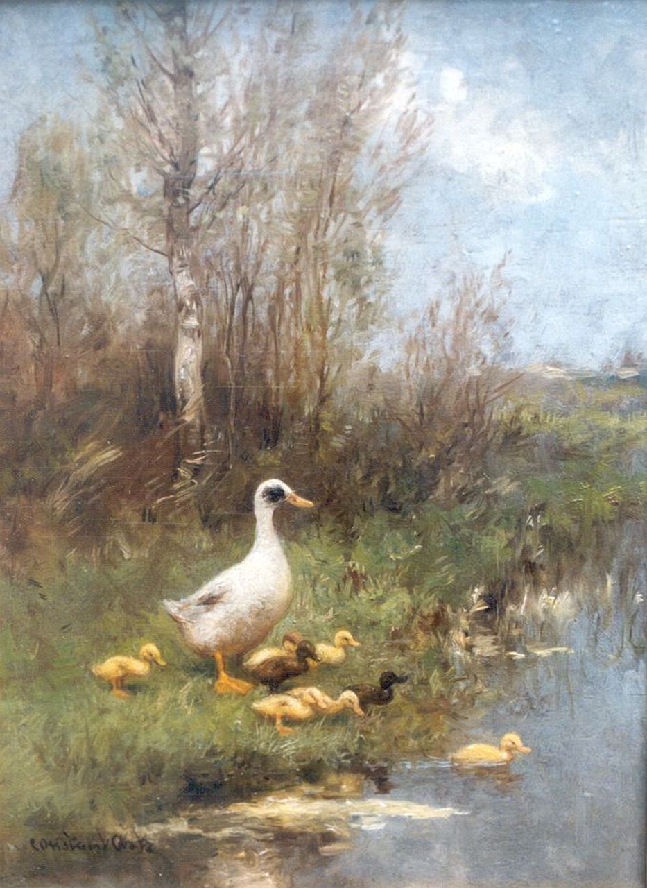 Artz C.D.L. | 'Constant' David Ludovic Artz, Moedereend met haar kroost, olieverf op paneel 24,1 x 17,8 cm, gesigneerd linksonder Artz C.D.L. | 'Constant' David Ludovic Artz, Moedereend met haar kroost, olieverf op paneel 24,1 x 17,8 cm, gesigneerd linksonder
