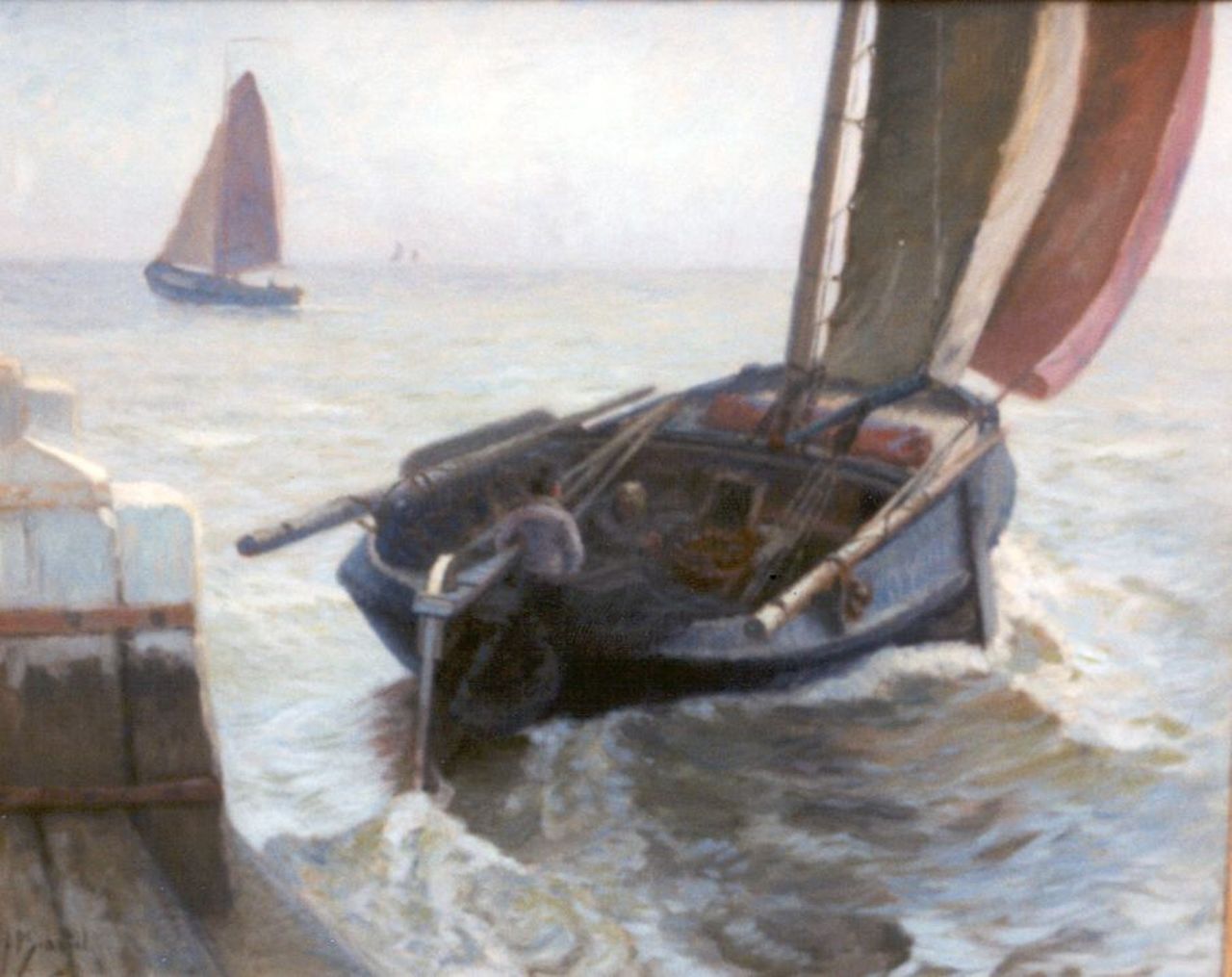 Schotel A.P.  | Anthonie Pieter Schotel, Uitvarende Volendamse botter, olieverf op doek 80,0 x 100,0 cm, gesigneerd linksonder