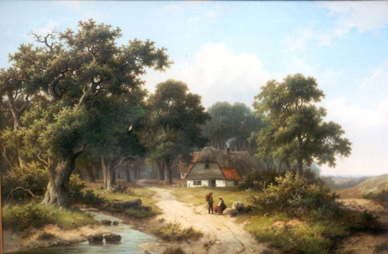 Koekkoek P.H.  | Pieter Hendrik 'H.P.' Koekkoek, Landvolk rustend bij een beekje aan een bosrand, olieverf op doek 66,8 x 99,4 cm, gesigneerd rechtsonder