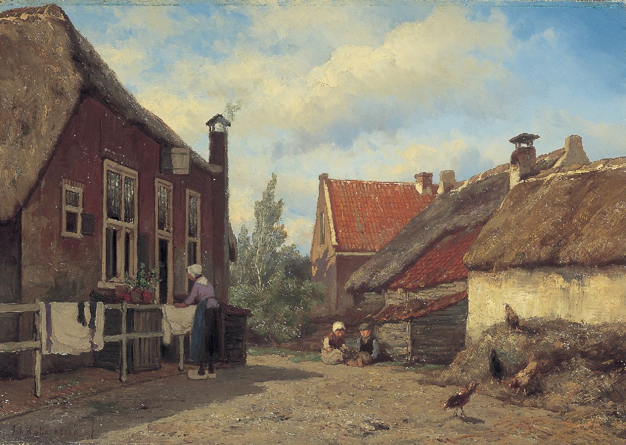 Koekkoek J.H.B. | Johannes Hermanus Barend 'Jan H.B.' Koekkoek, Kinderen op een zonnig erf, olieverf op doek 43,0 x 60,5 cm, gesigneerd linksonder Koekkoek J.H.B. | Johannes Hermanus Barend 'Jan H.B.' Koekkoek, Kinderen op een zonnig erf, olieverf op doek 43,0 x 60,5 cm, gesigneerd linksonder