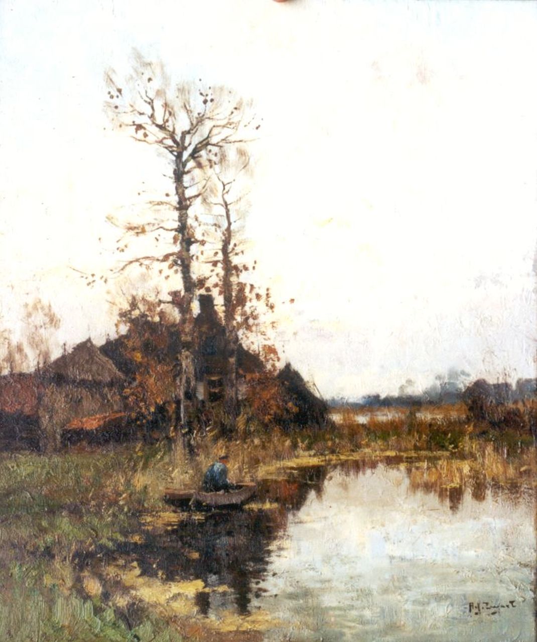 Zwart A.J. | Adrianus Johannes 'Arie' Zwart, Boer in een roeiboot, olieverf op doek 60,4 x 49,9 cm, gesigneerd rechtsonder Zwart A.J. | Adrianus Johannes 'Arie' Zwart, Boer in een roeiboot, olieverf op doek 60,4 x 49,9 cm, gesigneerd rechtsonder