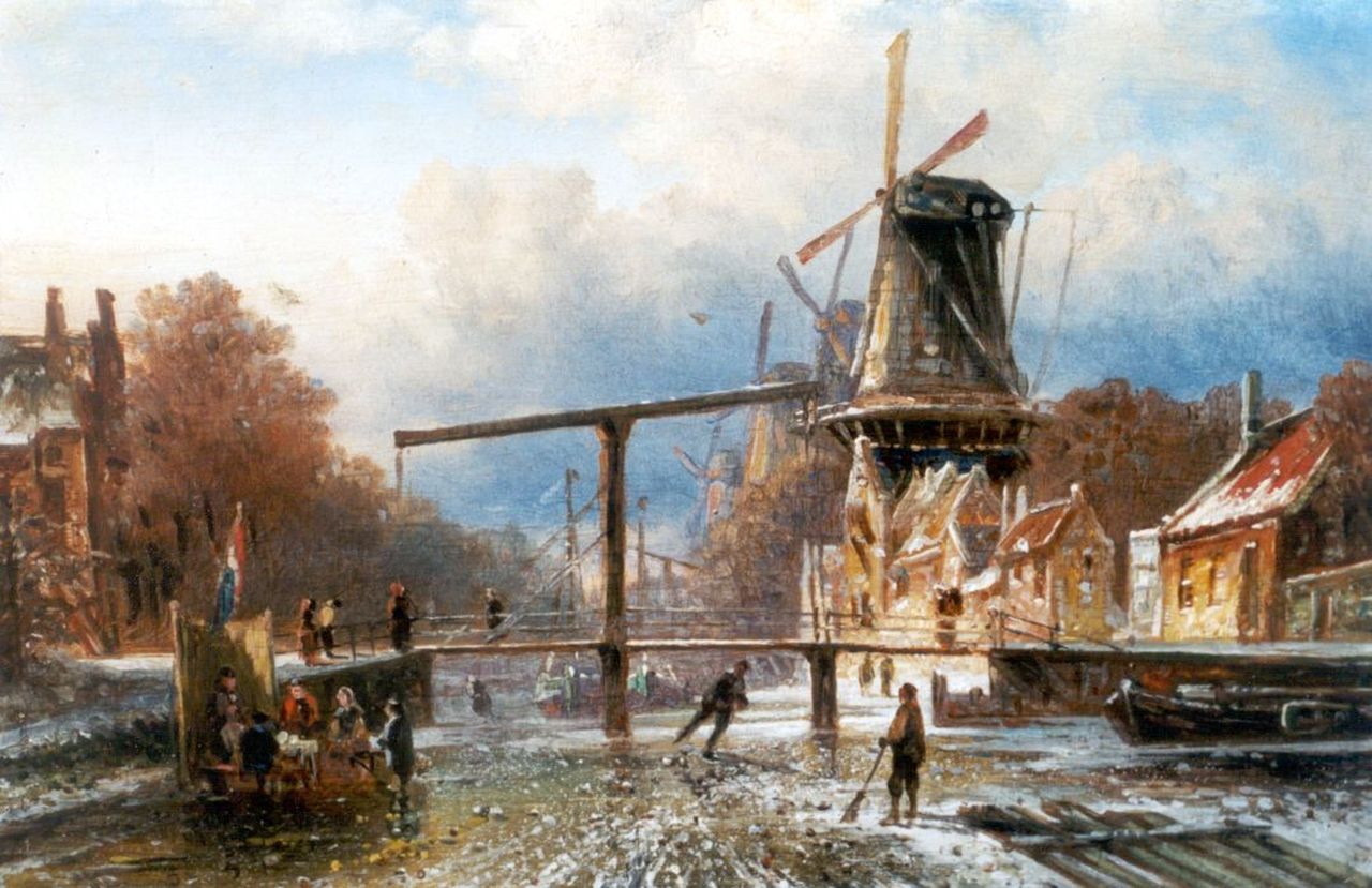Bommel E.P. van | Elias Pieter van Bommel, De Overtoom in Amsterdam, olieverf op paneel 15,6 x 24,0 cm, gesigneerd verso op etiket en gedateerd 1876