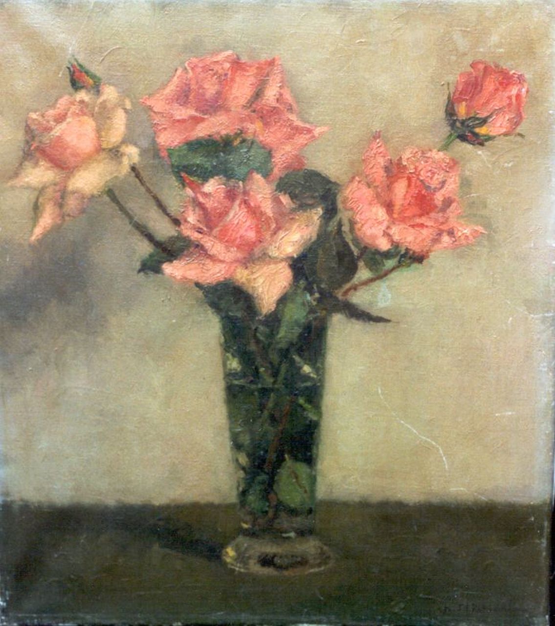 Timmering C.M. | Cornelis Herman 'Cees' Timmering, Rozen in een vaas, olieverf op doek 40,0 x 35,0 cm, gesigneerd rechtsonder Timmering C.M. | Cornelis Herman 'Cees' Timmering, Rozen in een vaas, olieverf op doek 40,0 x 35,0 cm, gesigneerd rechtsonder