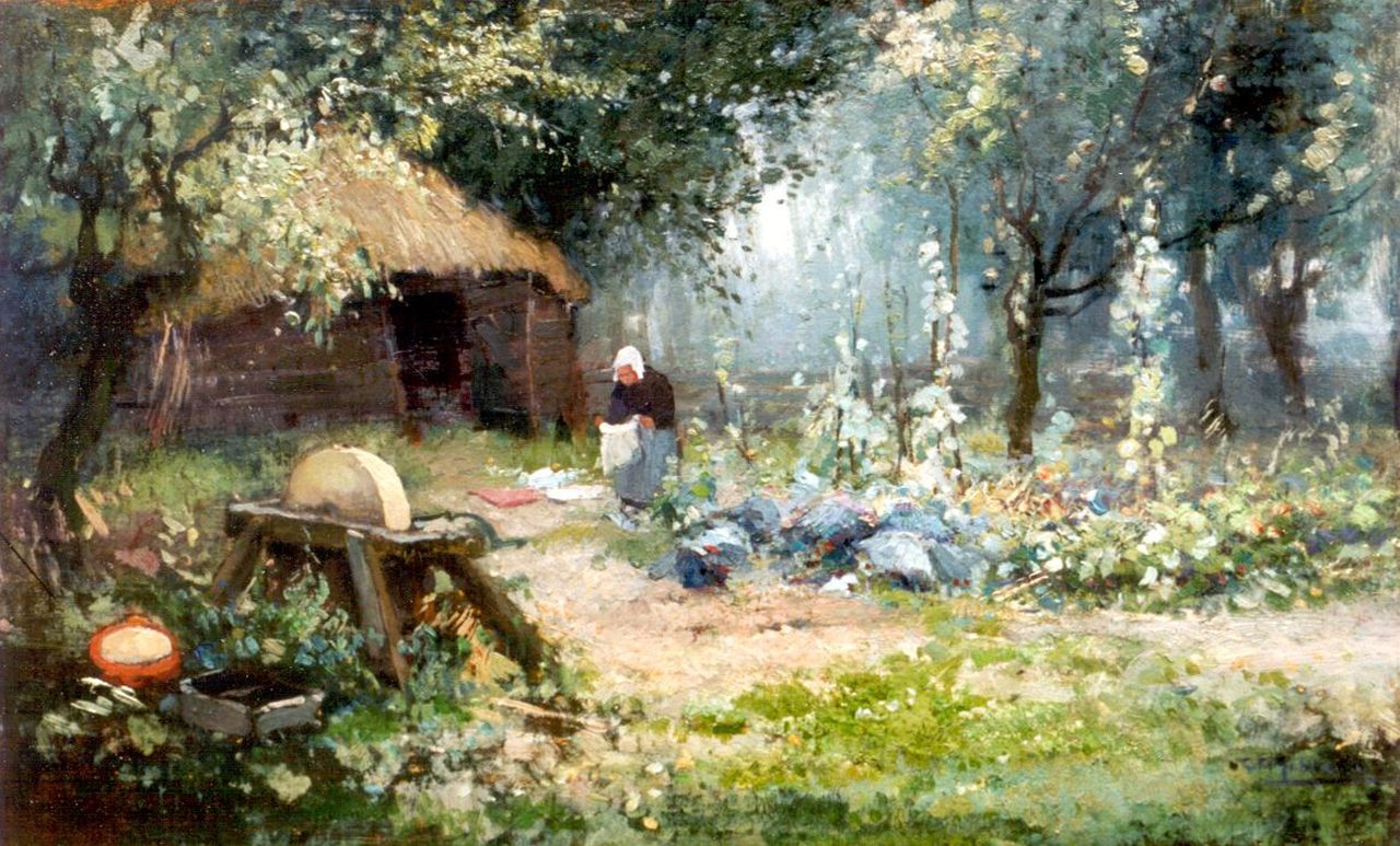 Schagen G.F. van | Gerbrand Frederik van Schagen, Het bleken van de was, olieverf op doek op paneel 28,0 x 46,0 cm, gesigneerd rechtsonder Schagen G.F. van | Gerbrand Frederik van Schagen, Het bleken van de was, olieverf op doek op paneel 28,0 x 46,0 cm, gesigneerd rechtsonder