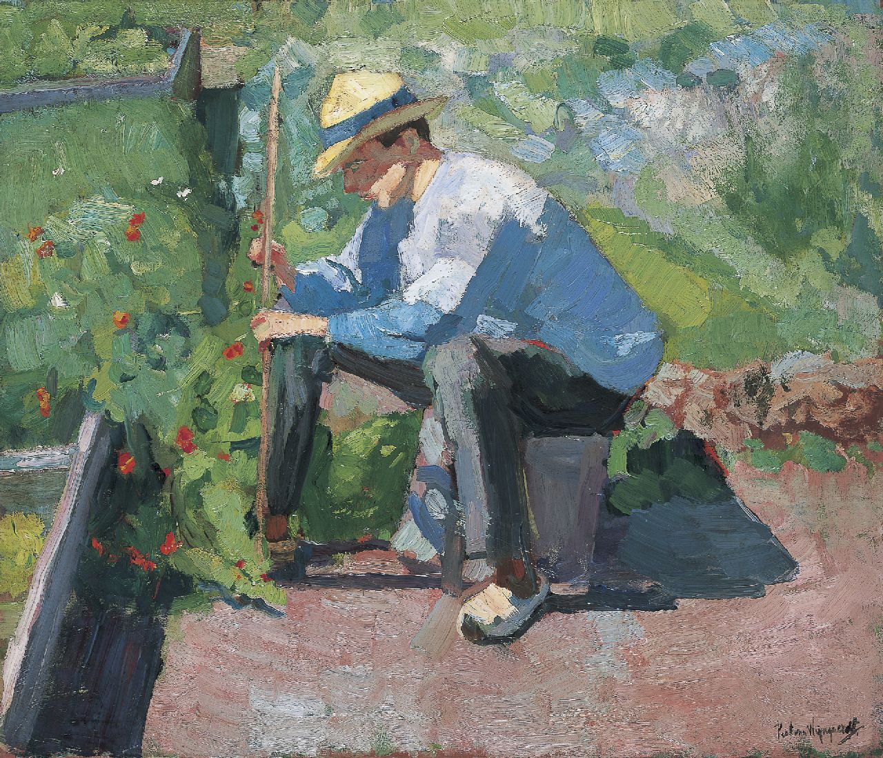 Wijngaerdt P.T. van | Petrus Theodorus 'Piet' van Wijngaerdt, In de moestuin, olieverf op doek 65,1 x 75,4 cm, gesigneerd rechtsonder Wijngaerdt P.T. van | Petrus Theodorus 'Piet' van Wijngaerdt, In de moestuin, olieverf op doek 65,1 x 75,4 cm, gesigneerd rechtsonder