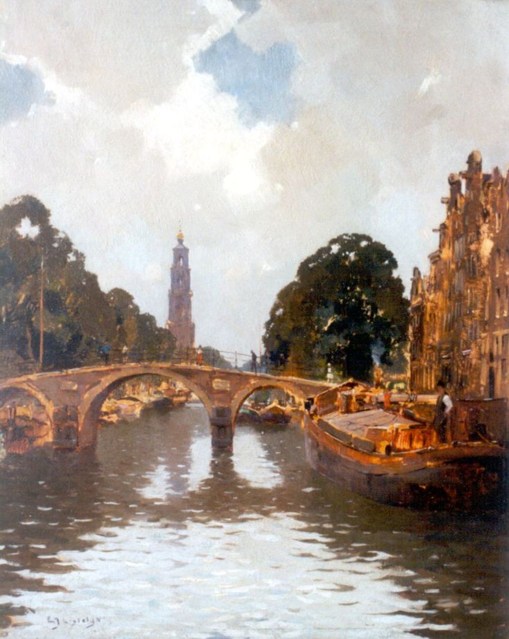 Ligtelijn E.J. | Evert Jan Ligtelijn, De Prinsengracht in Amsterdam met de Westertoren, olieverf op schildersboard 50,0 x 40,0 cm, gesigneerd linksonder Ligtelijn E.J. | Evert Jan Ligtelijn, De Prinsengracht in Amsterdam met de Westertoren, olieverf op schildersboard 50,0 x 40,0 cm, gesigneerd linksonder