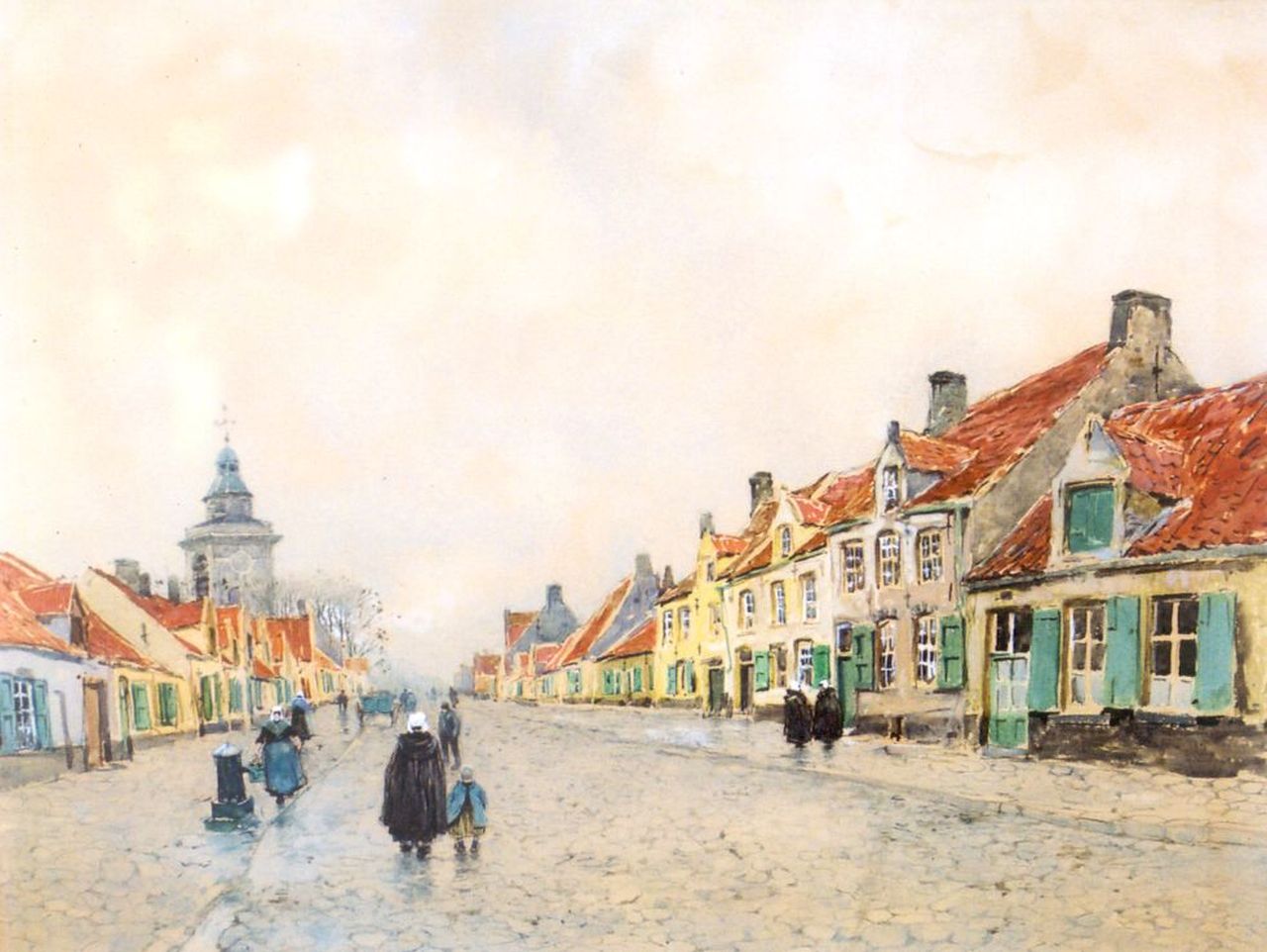 Cassiers H.P.E.V. | Henricus Paulus Emilius Victor 'Henri' Cassiers, Straatje in Blankenberge (België), aquarel op papier 33,0 x 42,0 cm, gesigneerd linksonder Cassiers H.P.E.V. | Henricus Paulus Emilius Victor 'Henri' Cassiers, Straatje in Blankenberge (België), aquarel op papier 33,0 x 42,0 cm, gesigneerd linksonder
