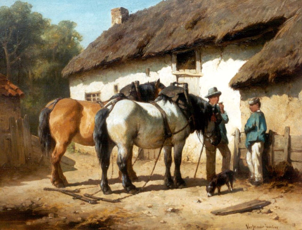 Verschuur jr. W.  | Wouter Verschuur jr., Achter de boerderij, olieverf op paneel 23,5 x 30,3 cm, gesigneerd rechtsonder