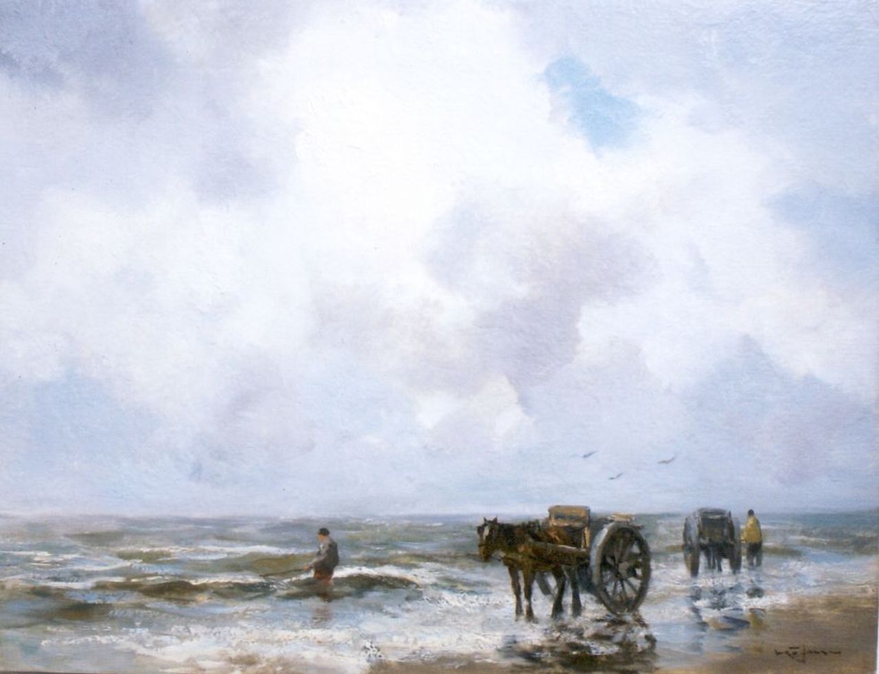 Jansen W.G.F. | 'Willem' George Frederik Jansen, Schelpenvissers in de branding, olieverf op doek 50,1 x 65,5 cm, gesigneerd rechtsonder Jansen W.G.F. | 'Willem' George Frederik Jansen, Schelpenvissers in de branding, olieverf op doek 50,1 x 65,5 cm, gesigneerd rechtsonder