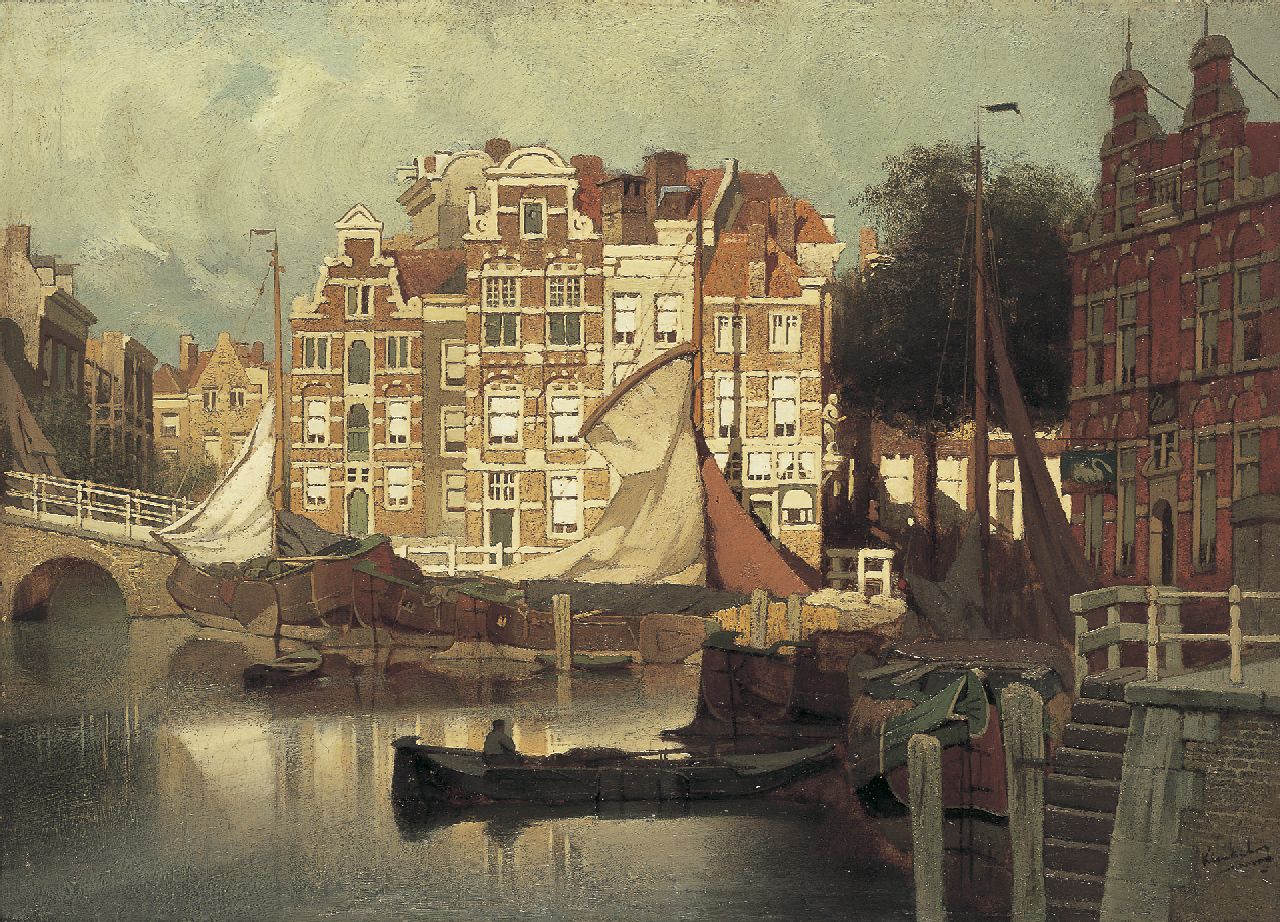 Klinkenberg J.C.K. | Johannes Christiaan Karel Klinkenberg, Gezicht op de Blaak met op de voorgrond de Leuvehaven te Rotterdam, olieverf op paneel 32,7 x 45,0 cm, gesigneerd rechtsonder Klinkenberg J.C.K. | Johannes Christiaan Karel Klinkenberg, Gezicht op de Blaak met op de voorgrond de Leuvehaven te Rotterdam, olieverf op paneel 32,7 x 45,0 cm, gesigneerd rechtsonder